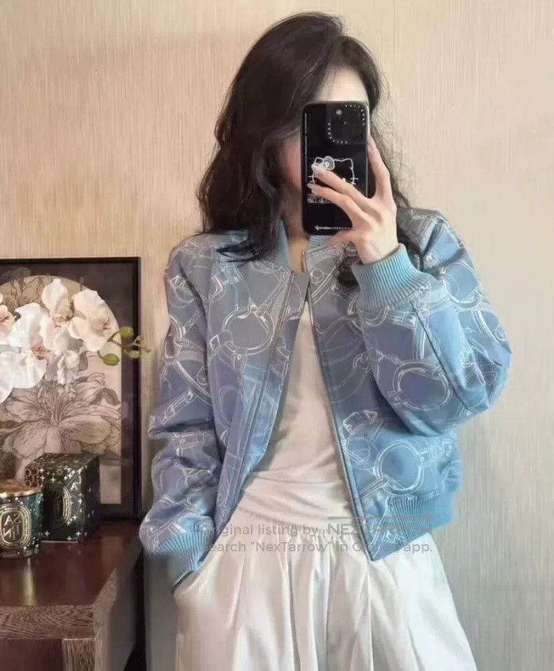 Hermes Hermes Blue Printed Cotton Zip-Up Short Jacket Coat Size XS / US 0-2 / IT 36-38 - 9 Thumbnail