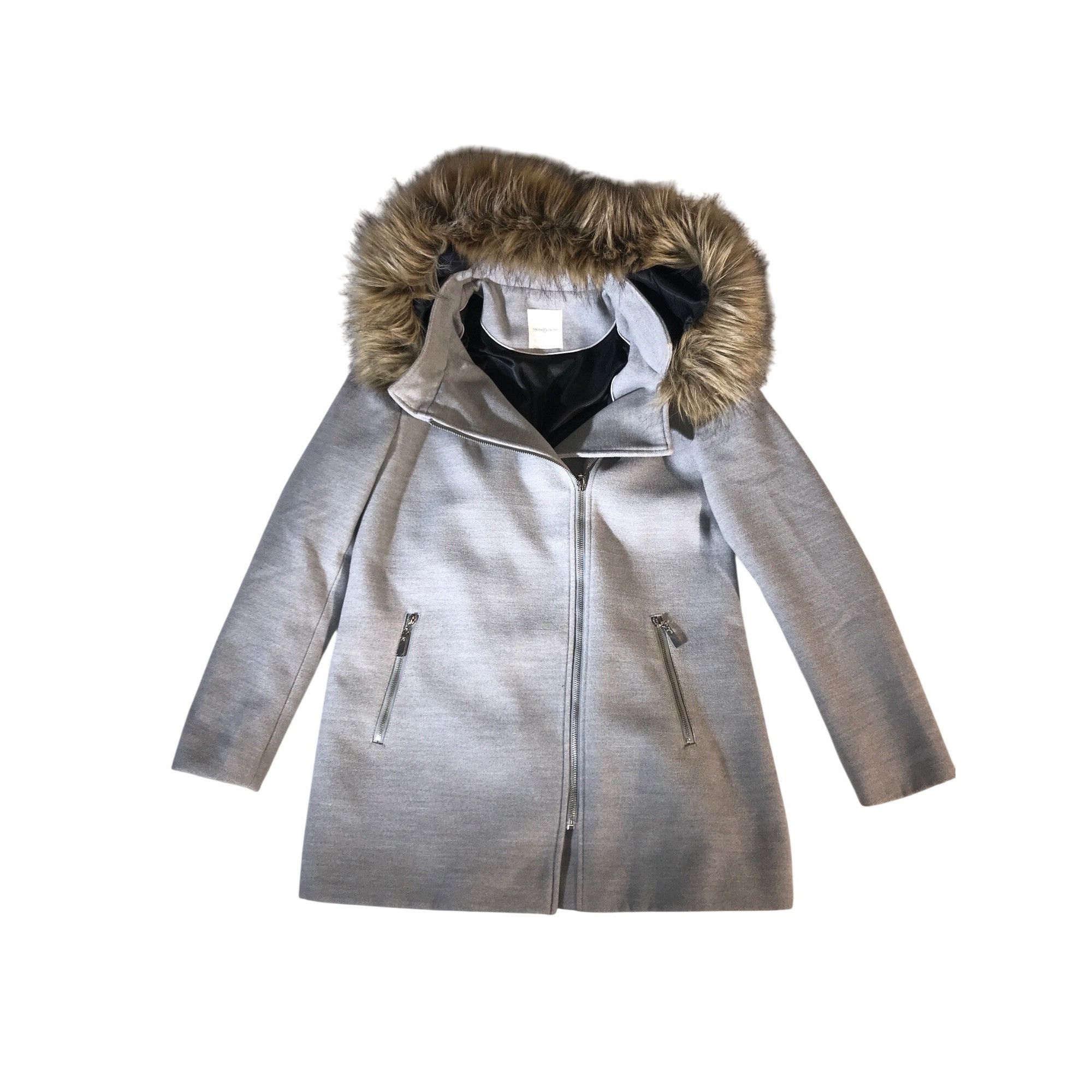 Designer Cache Cache Womens Gray Polyester Faux Fur Trim Hooded Coat Size M / US 6-8 / IT 42-44 - 1 Thumbnail