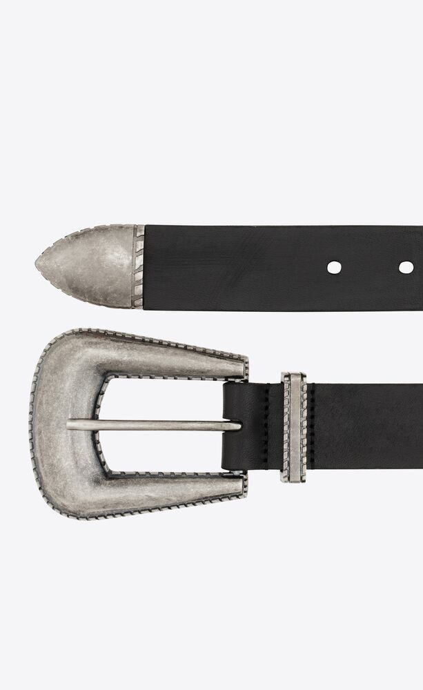 Saint Laurent Paris oc11z0124 Wallet Fork Buckle Wide Belt in Black Size ONE SIZE - 2 Thumbnail