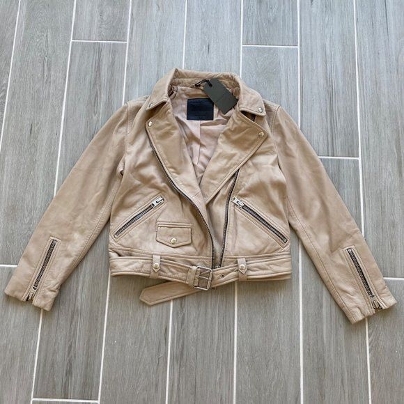 Allsaints NWT All Saints Cole Biker Leather Jacket Sand Brown Sz 8 Size M / US 6-8 / IT 42-44 - 2 Thumbnail