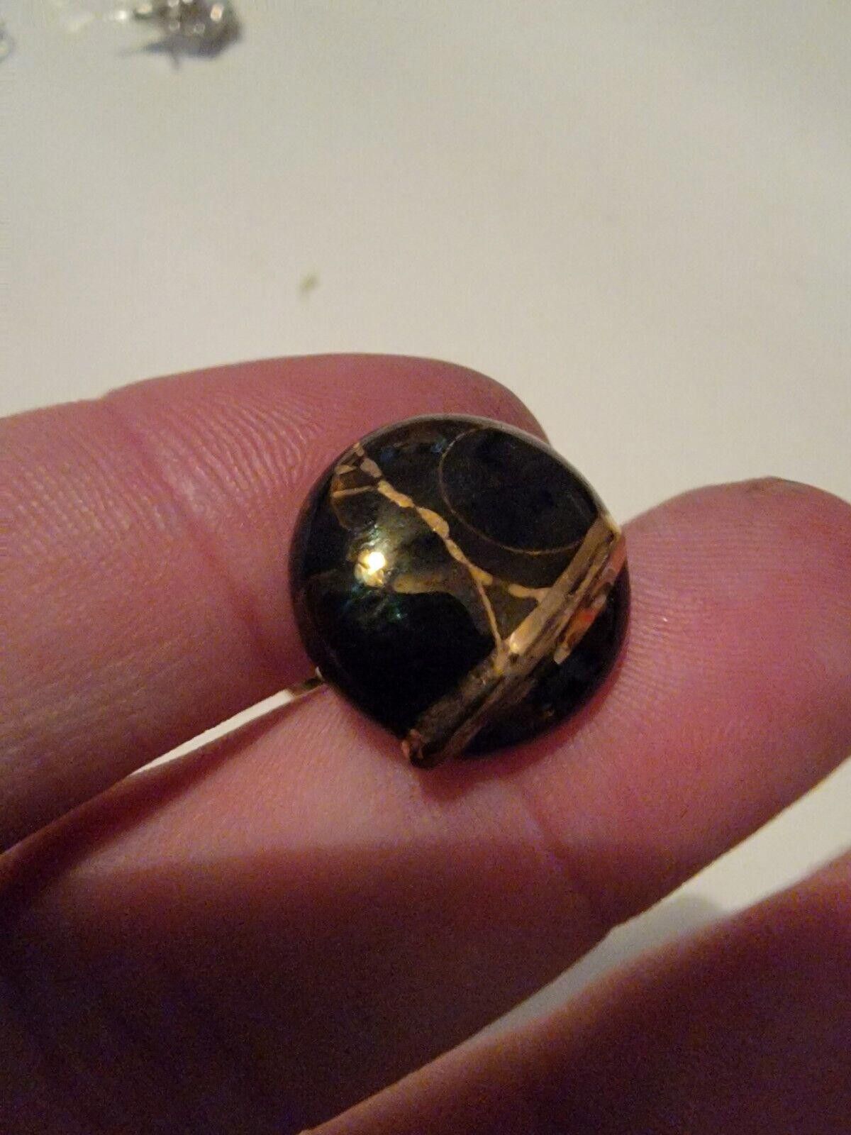 The Unbranded Brand Stone Mineral Sphere Marble Stud Earrings Black Gold Size ONE SIZE - 3 Thumbnail