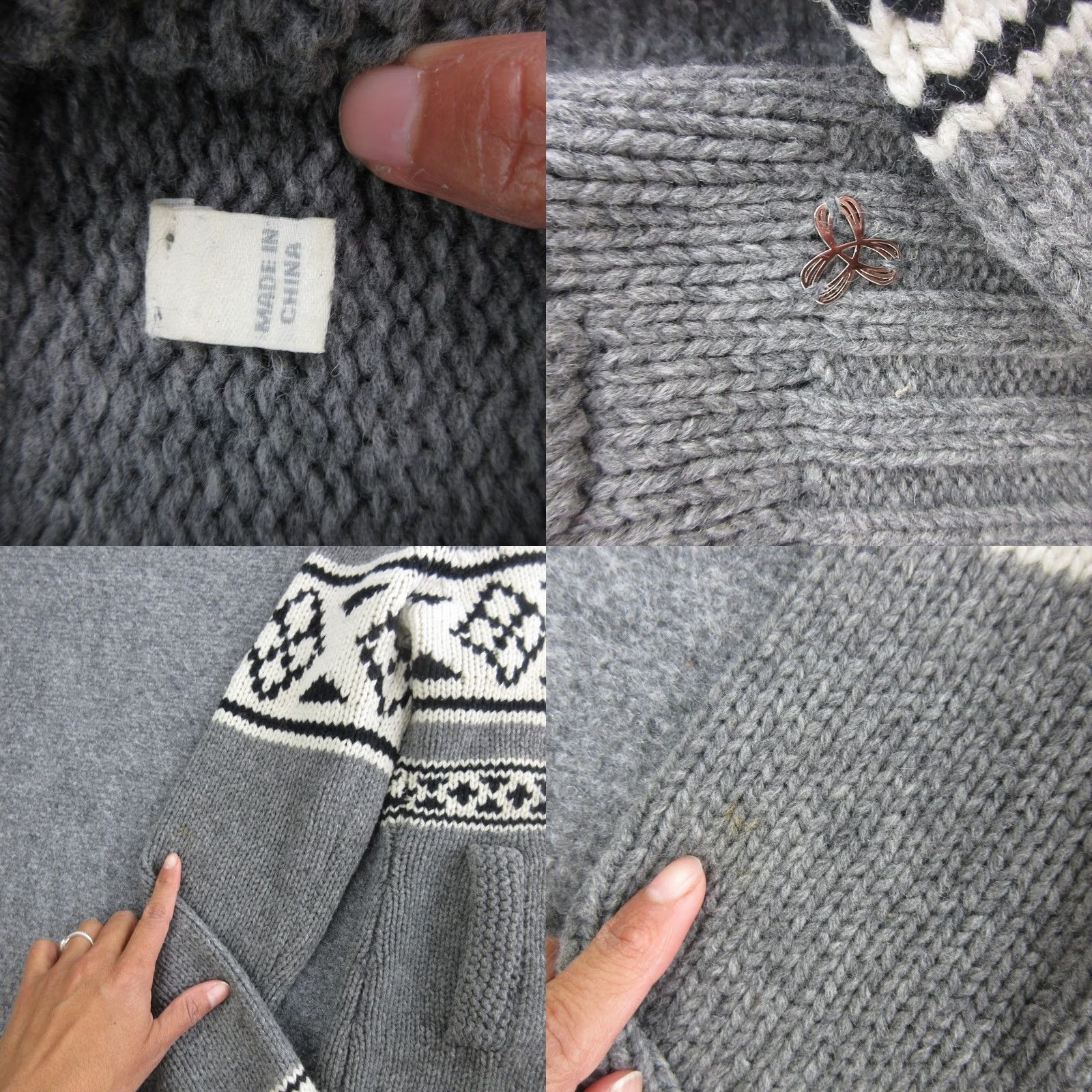 TNA TNA Sweater Womens S Gray 100% Wool Hooded V-Neck Fair Isle Pullover Raglan Knit Pocketed Size S / US 4 / IT 40 - 8 Thumbnail