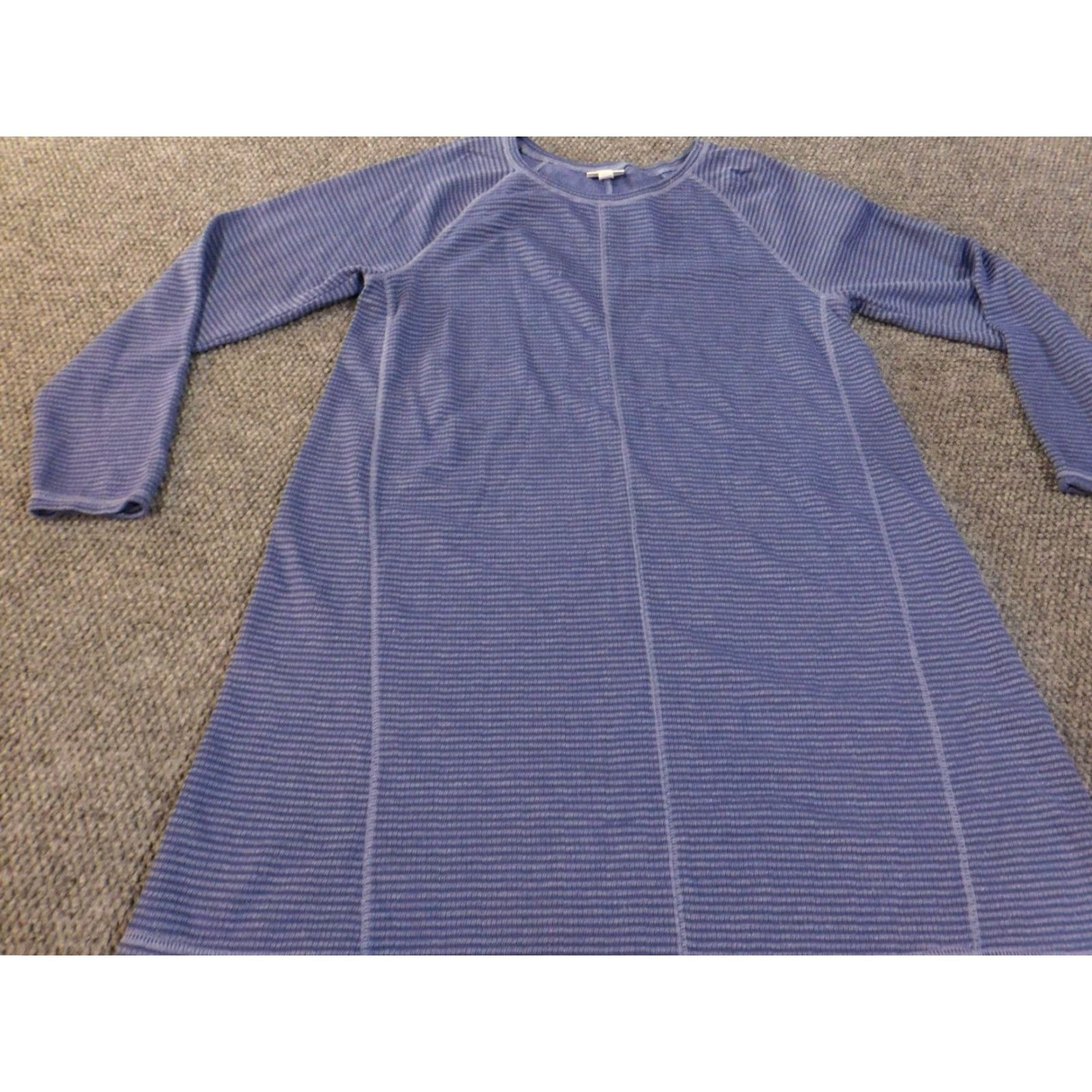 J. Jill J. Jill Dress Womens L Purple Striped Knee Length A-Line Stretch Cotton Polyester Casual Cap Sleeve Long Sleeve Rounded Neck Pullover Button Size L / US 10 / IT 46 - 3 Thumbnail