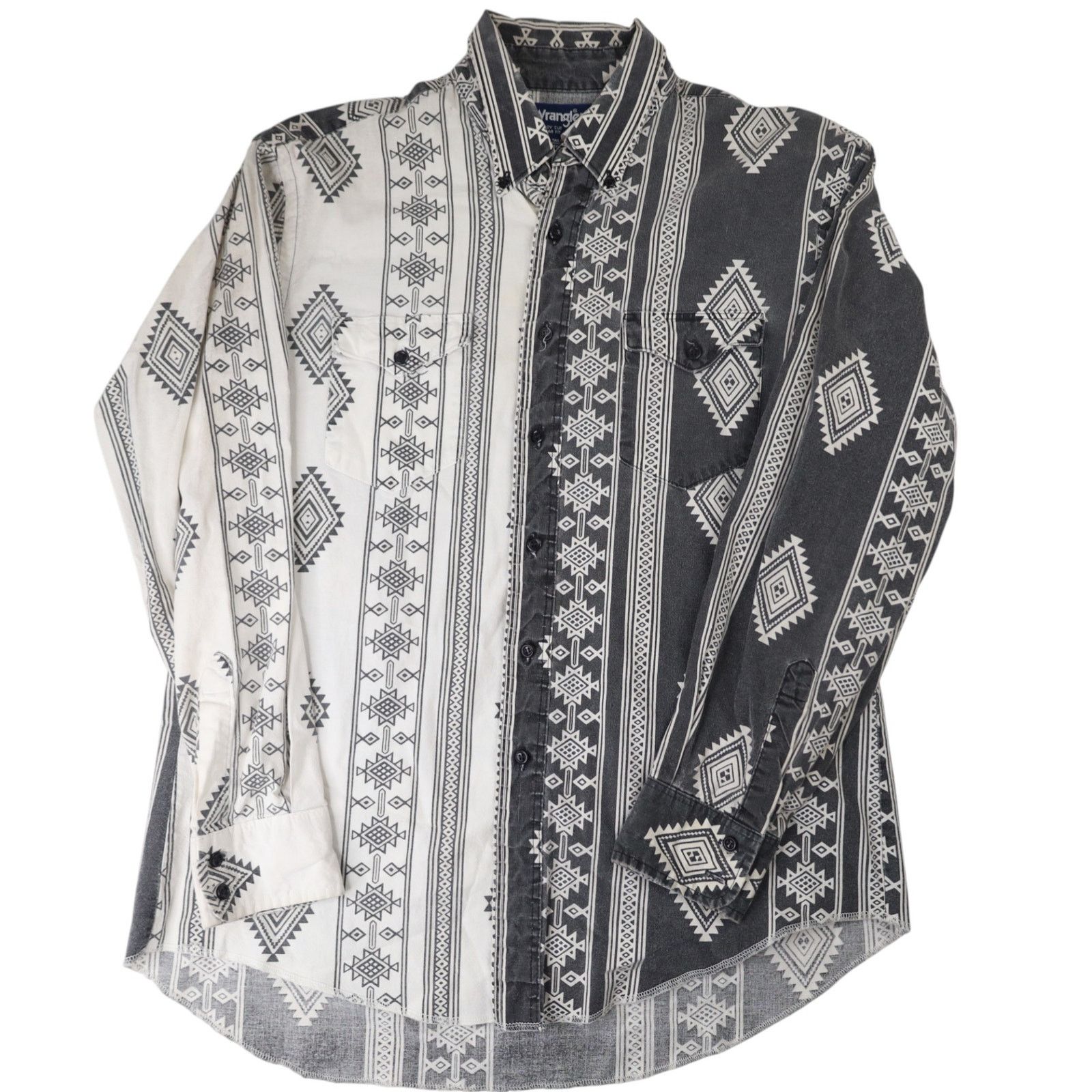VTG Wrangler Split Aztec Navajo Design Striped Western Shirt