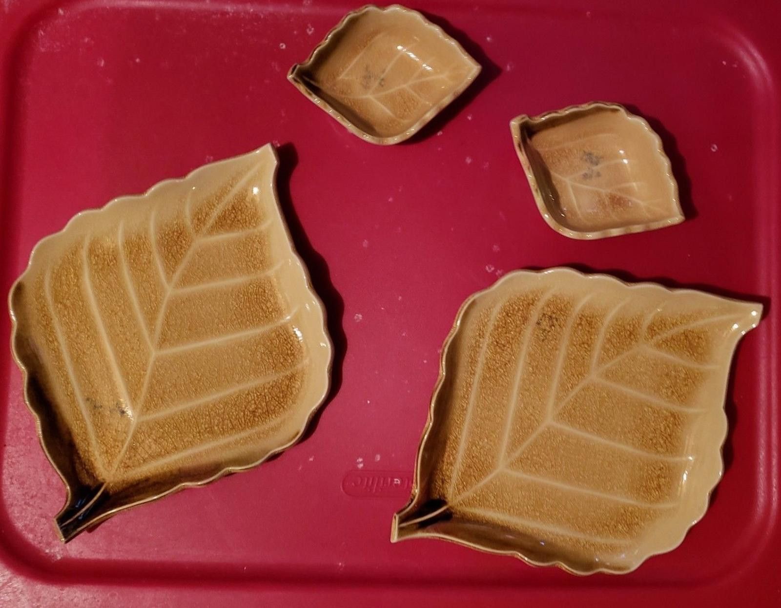 The Unbranded Brand Porcelain Ceramic Leaf Snack Plates & Bowls. Brown Size ONE SIZE - 3 Thumbnail