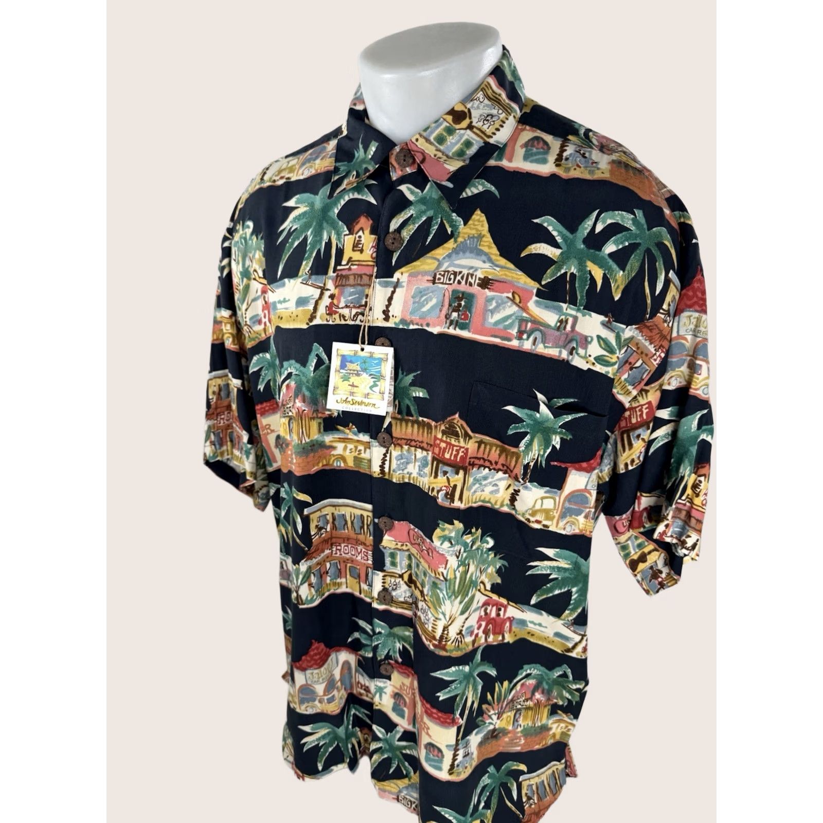 ALOHAS Kahala John Severson - NEW w TAG - BEACH TOWN Hawaiian Aloha L Shirt Shirt Mens L Black Hawaiian 90s Theme Boys Girls Size US L / EU 52-54 / 3 - 1 Thumbnail