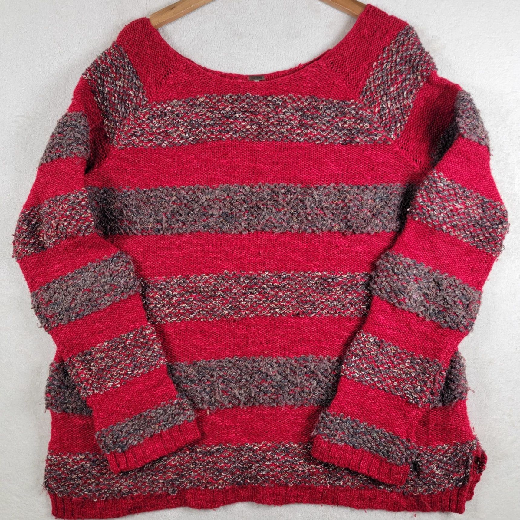 Free People VINTAGE Free People Women Pullover Sweater Red Marled Stripe Long Sleeve Large Knit Boat Neck Casual Womens Pullover 90s Event Size L / US 10 / IT 46 - 2 Thumbnail