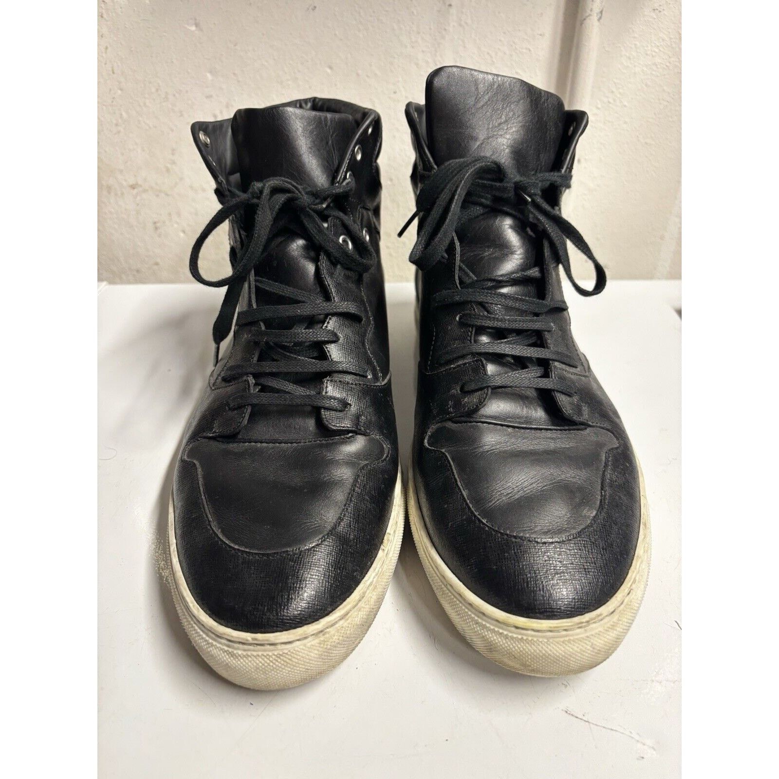 Balenciaga High Top Leather Sneakers Black Men's 48 US 15