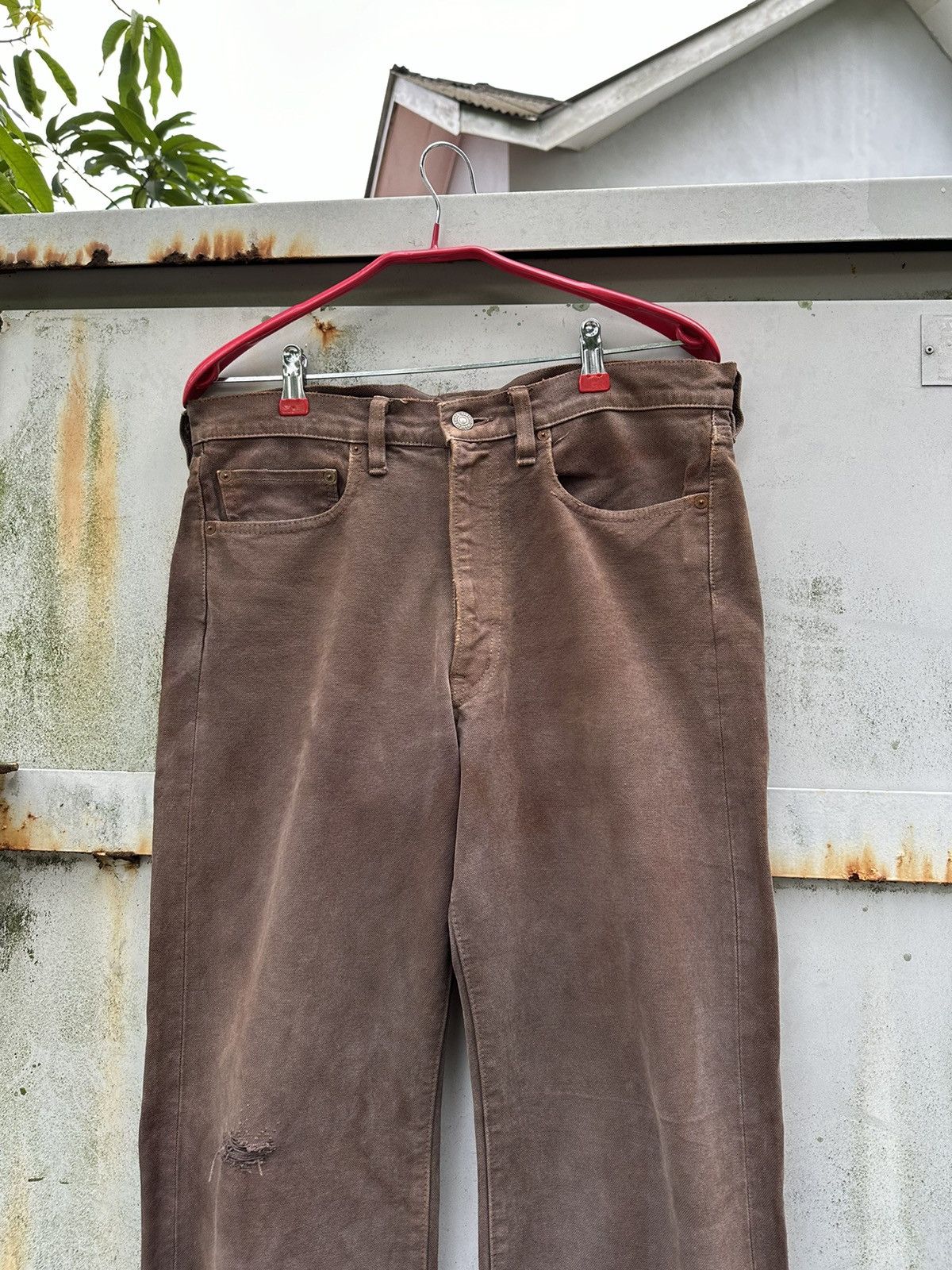 Vintage 👹Vintage THRASHED Bartack Brown Denim Size US 31 - 8 Thumbnail
