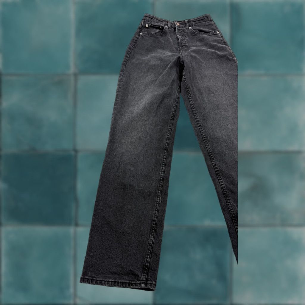 H&M H&M Divided Jeans Womens 2 Charcoal Wash High Rise Stretch Button Fly Wide Leg Jeans Size 26" / US 2 / IT 38 - 1 Thumbnail