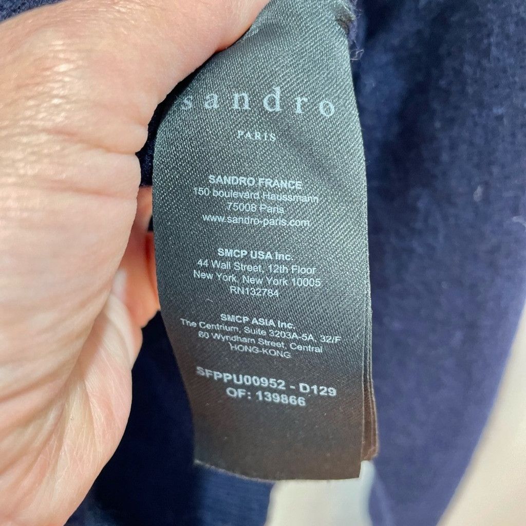 Sandro Sandro Sivane Navy Wool Pilgrim Collar Sweater Size 2(S) Size S / US 4 / IT 40 - 9 Thumbnail