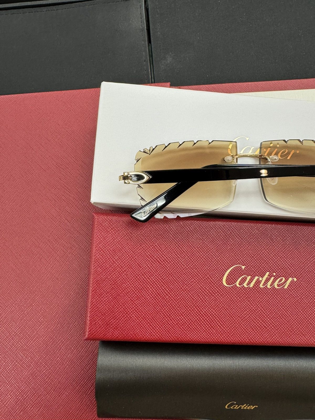 Cartier Cartier Black Acetate Gold with Custom Diamond Cut Lenses Size ONE SIZE - 3 Thumbnail