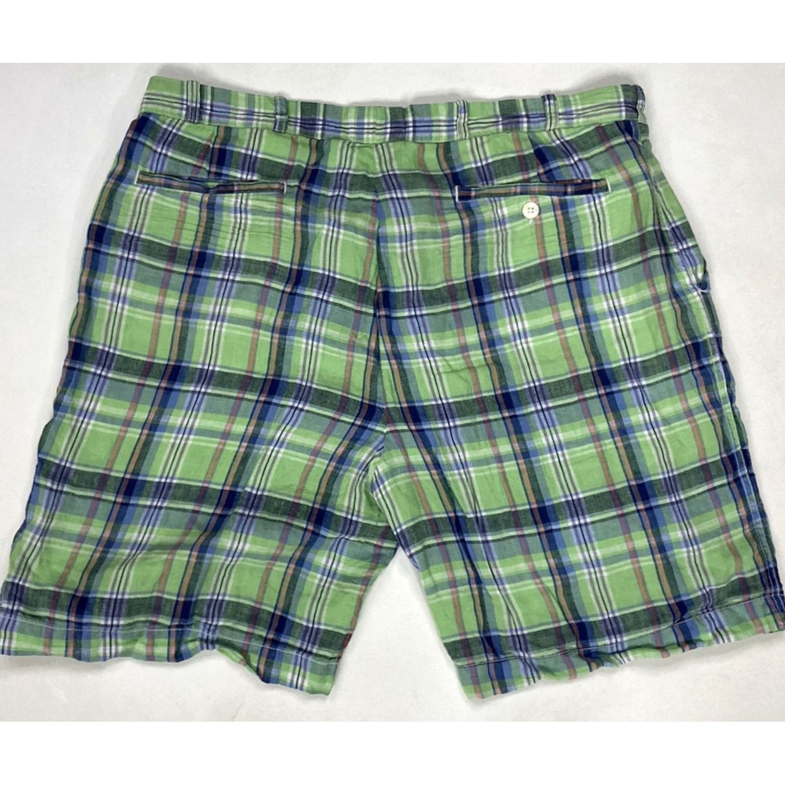 Polo Ralph Lauren VINTAGE Polo Ralph Lauren Shorts Men Slim GI Fit 40 Tall Plaid Linen Blue Green 5-Pocket Chino Casual Size US L / EU 52-54 / 3 - 3 Thumbnail