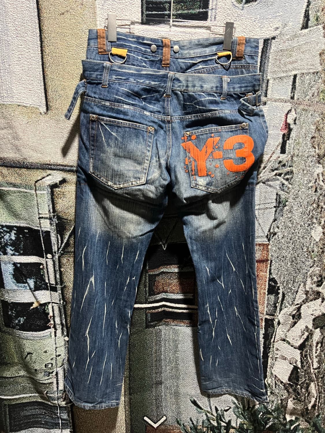Japanese Brand DOUBLE WAIST Remake Y3 printed denim pant Size US 33 - 6 Thumbnail
