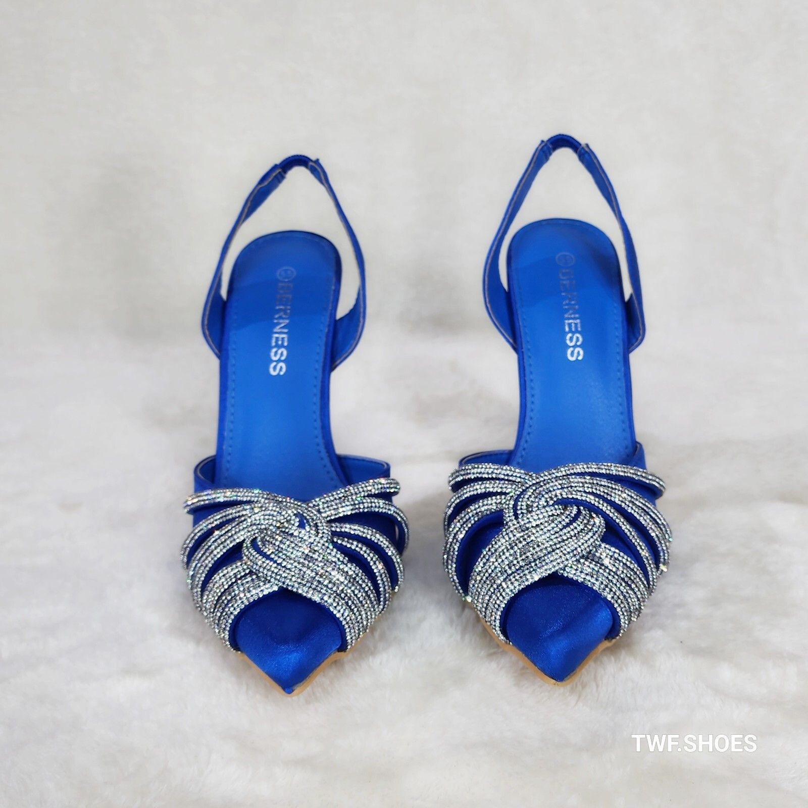 Other Elegance Slip on Slingback Blue Satin Rhinestone Pointy Toe Size US 7.5 / IT 37.5 - 7 Thumbnail
