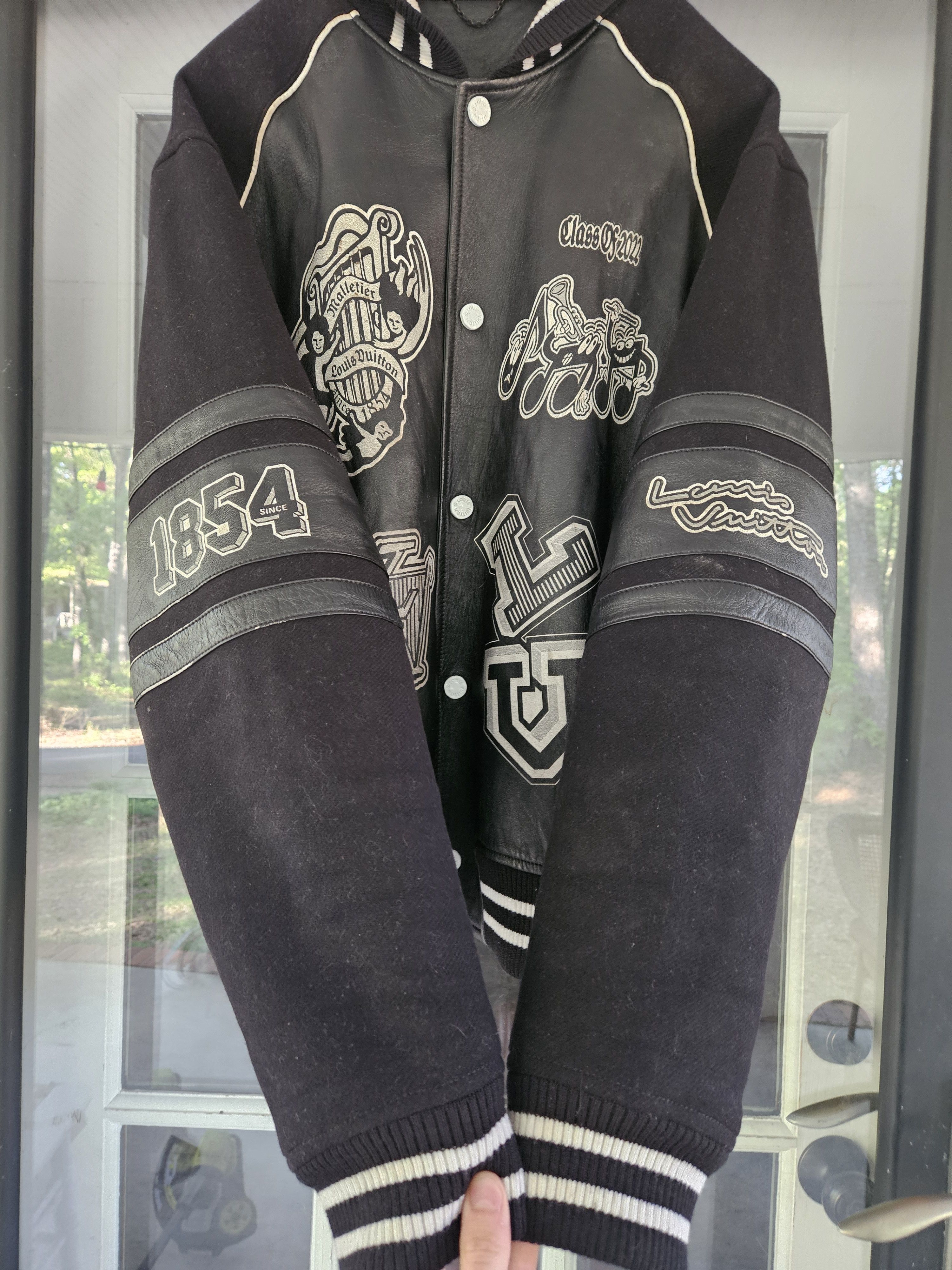 Louis Vuitton Black Musical Patch Leather Varsity Bomber Jacket Size US XXL / EU 58 / 5 - 6 Thumbnail