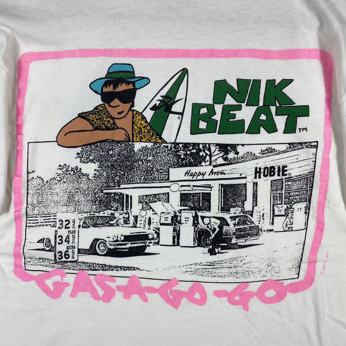 Vintage Vintage 80's HOBIE Nik Beat Gas A Go Go Art Graphic Surf Tee Size US M / EU 48-50 / 2 - 3 Thumbnail