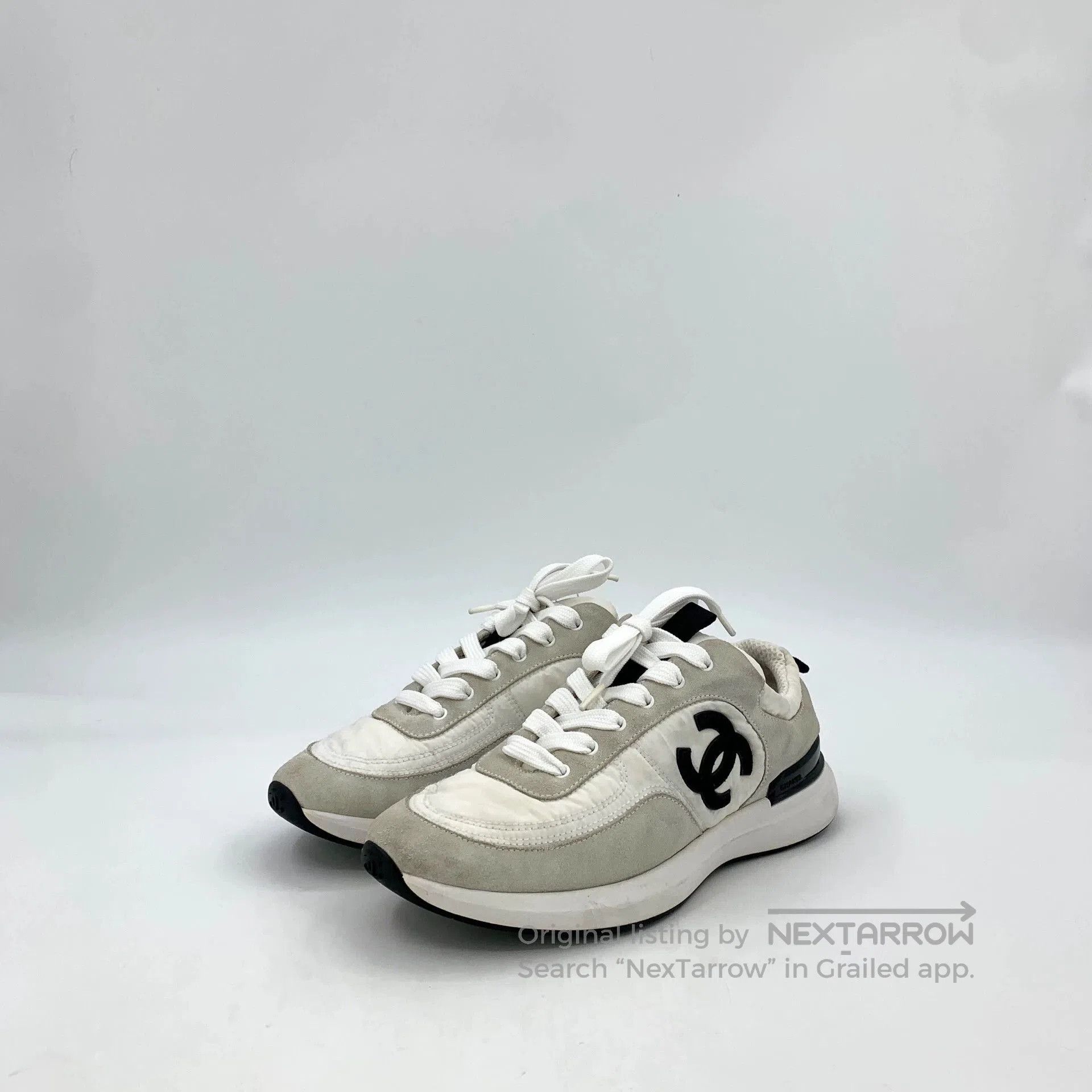 Chanel Chanel Gray White Logo Casual Sneakers . Size US 8 / IT 38 - 1 Thumbnail
