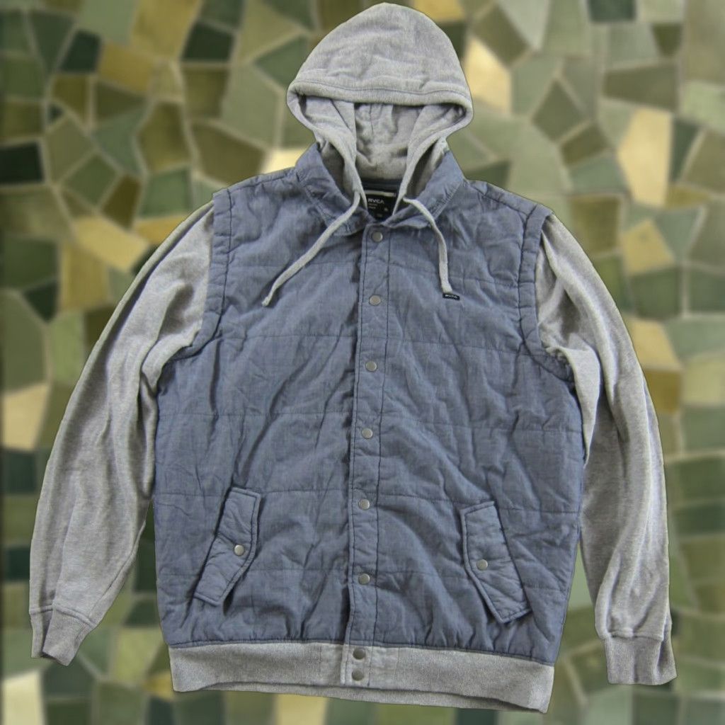 RVCA RVCA Blue Grey Snap Hooded Puff Quilted Vest Jacket Men XL Size US XL / EU 56 / 4 - 1 Thumbnail