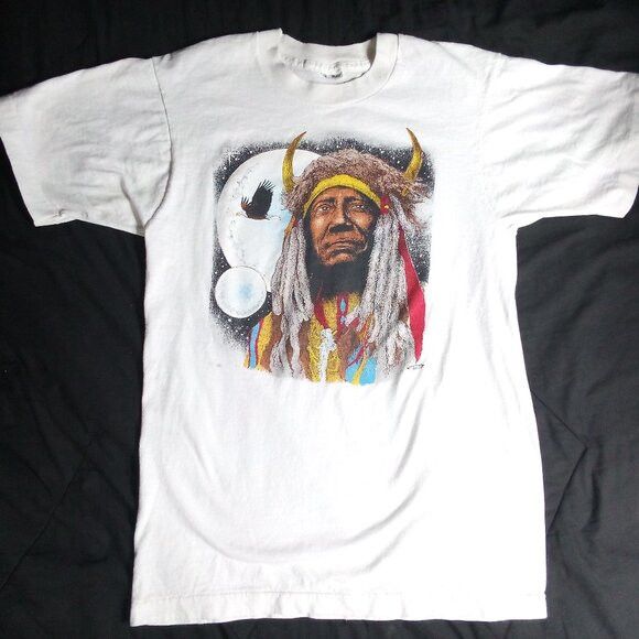 Fruit Of The Loom Vintage Native American Chief First Nation Eagle T-Shirt Size US M / EU 48-50 / 2 - 2 Thumbnail