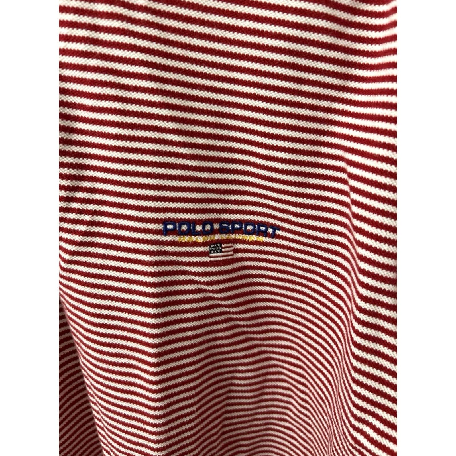 Polo Ralph Lauren VINTAGE Polo Sport Ralph Lauren Shirt Mens L Red White Striped Cotton Pique S/S Size US L / EU 52-54 / 3 - 6 Thumbnail
