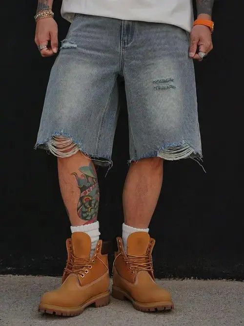 Other RIPPED washed denim jeans shorts jorts Size US 33 - 4 Thumbnail