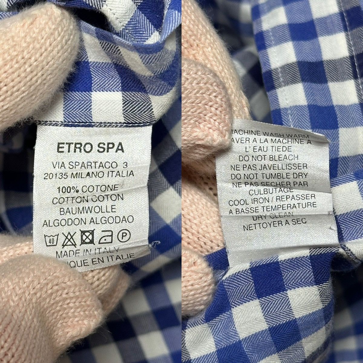 Etro Etro Checkered Blue & White Long Sleeve Shirt Size US L / EU 52-54 / 3 - 13 Thumbnail
