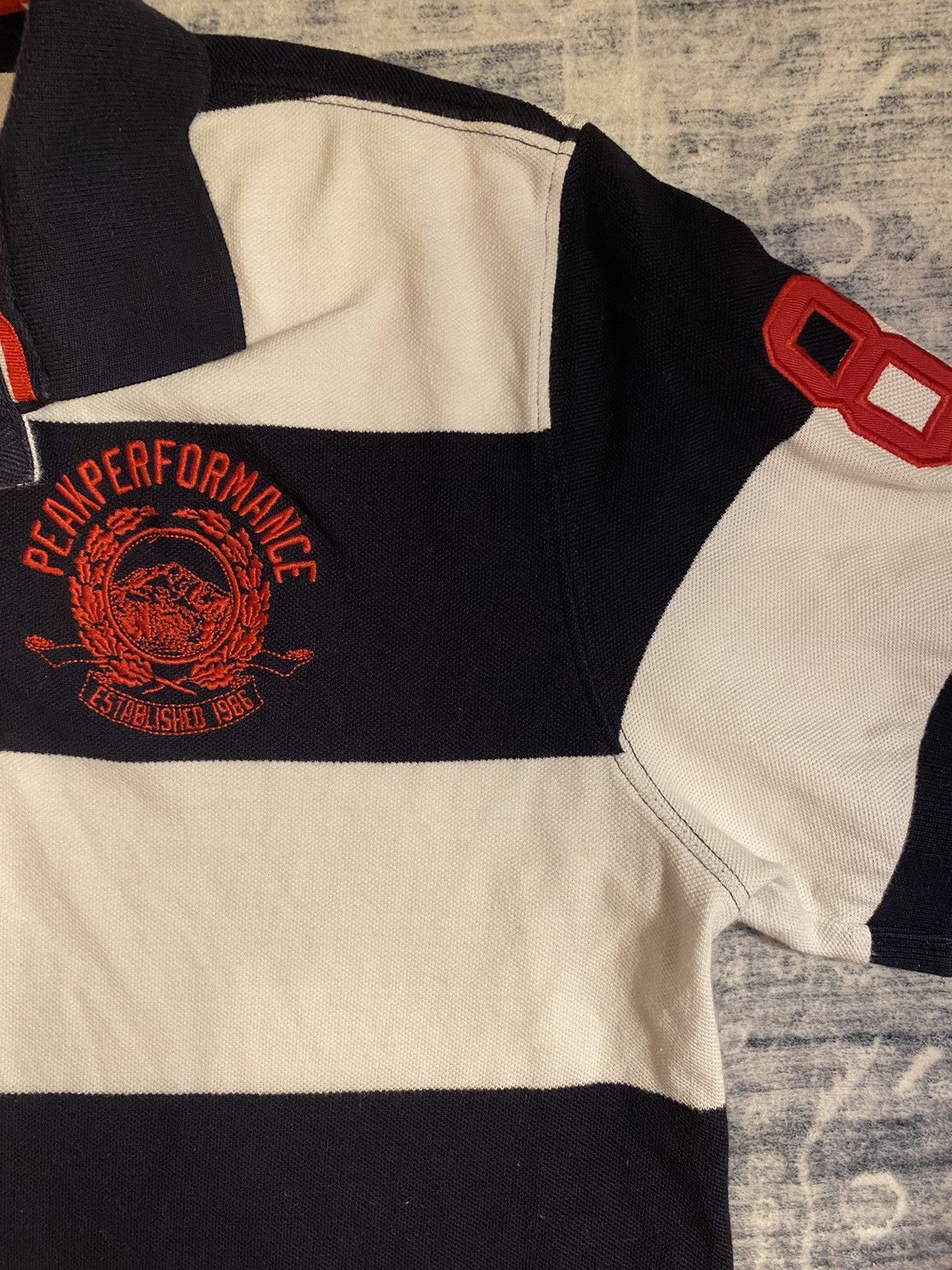 Peak Performance × Vintage Vintage Peak Performance Rugby Polo Shirt–Striped Navy/White Size US L / EU 52-54 / 3 - 3 Thumbnail