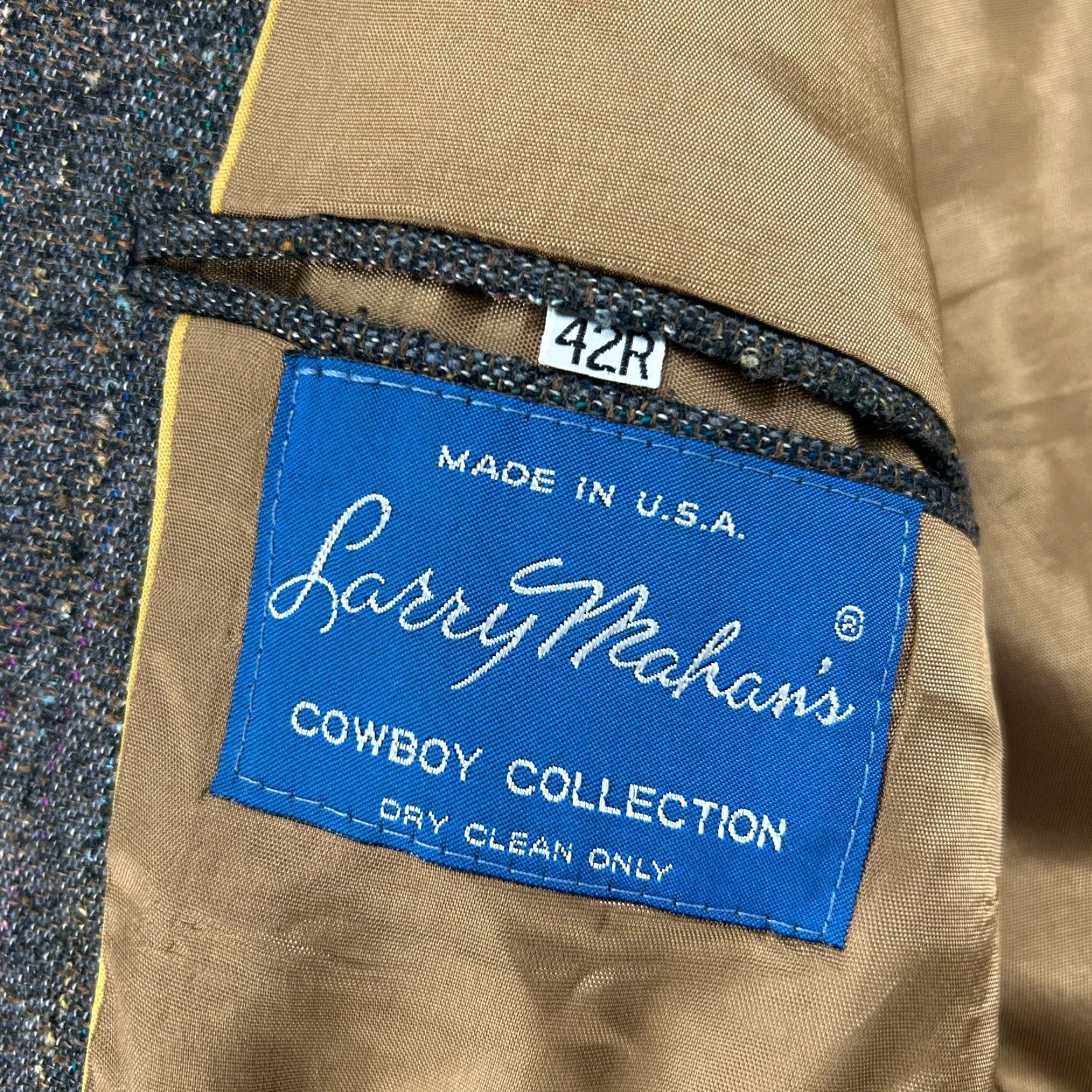 Vintage VINTAGE Larry Mahans Blazer Shirt Mens 42R Brown Wool Tweed Herringbone 90s USA Two-Button Cuff Missing Button Size 42R - 7 Thumbnail