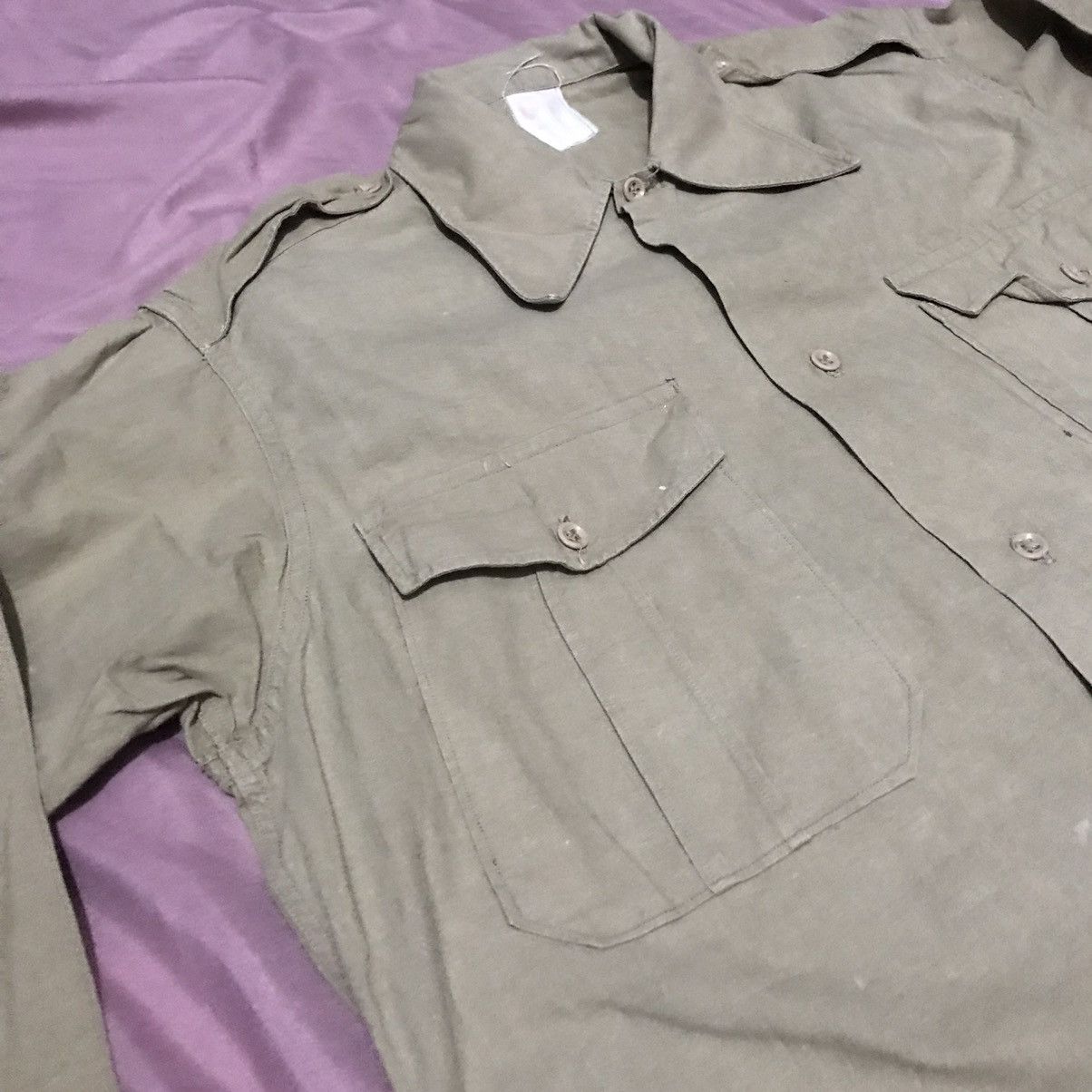 Other FRENCH ARMY 50s ARMY OFFICER BUTTON UP, HEMP COTTON BLEND Size US M / EU 48-50 / 2 - 6 Thumbnail