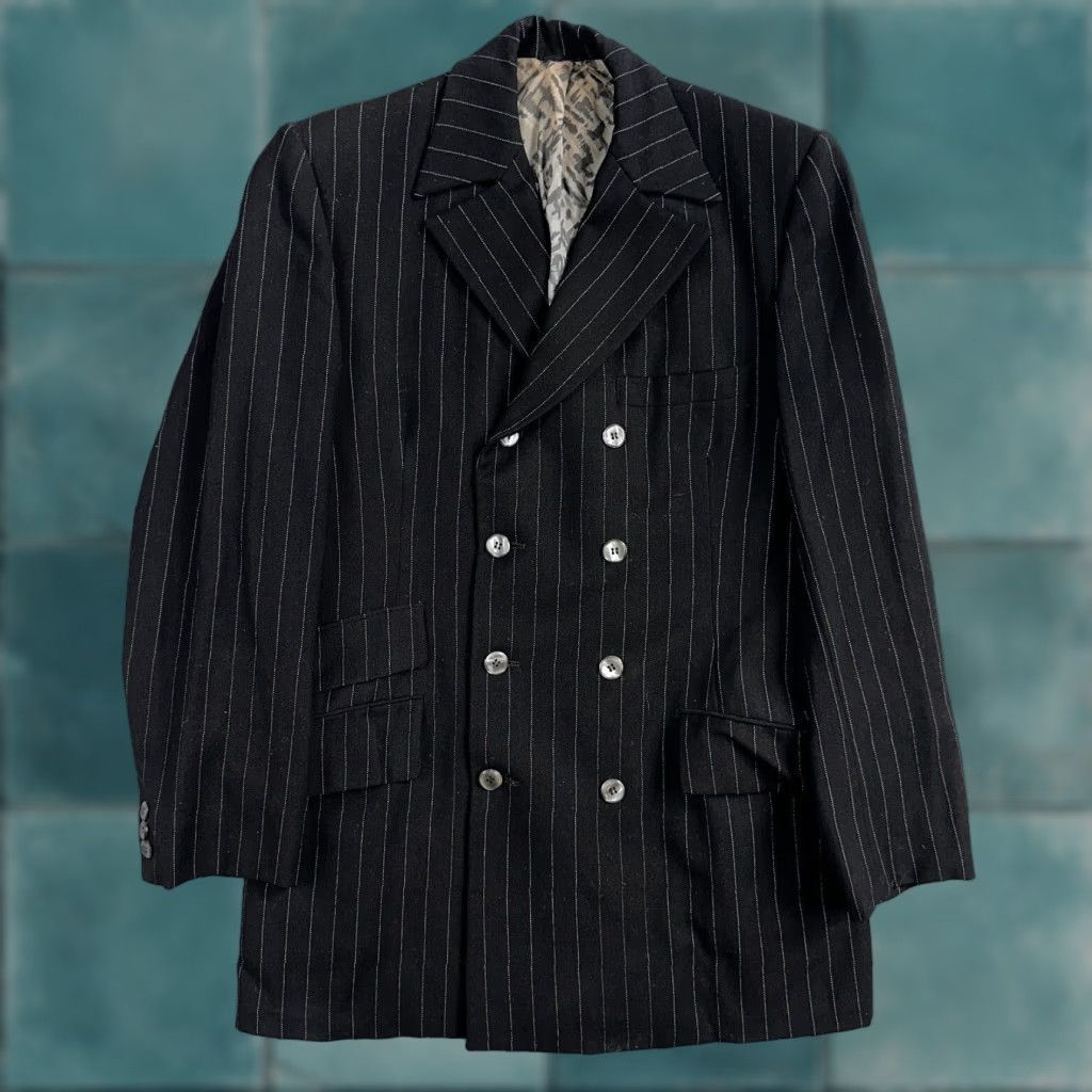 Vintage VTG Mens Rockabilly Suit 36 Double Breast 8 Button Jacket Wool Black 1950s Size 36R - 1 Thumbnail