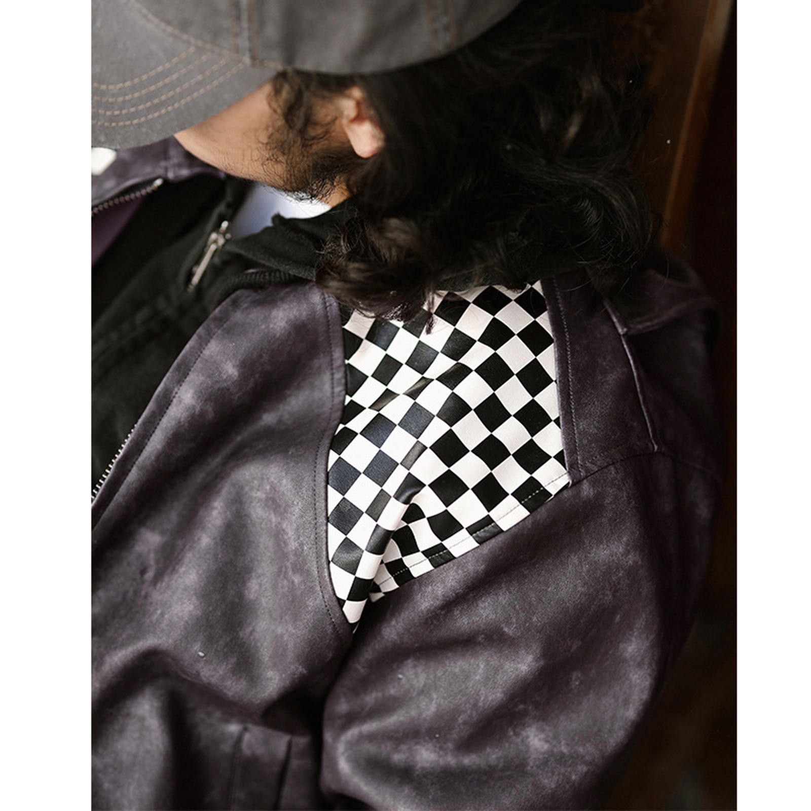 Japanese Brand Vintage Wash Checkered Leather Jacket Size US M / EU 48-50 / 2 - 3 Thumbnail