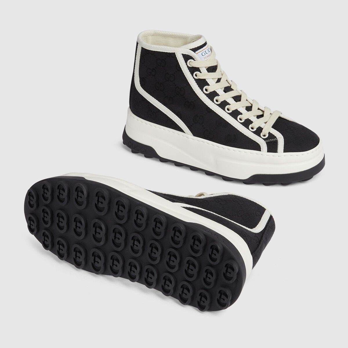 Gucci o1s1wg110425 Women's GG High Top Sneakers in Black & White Size US 10 / IT 40 - 5 Thumbnail