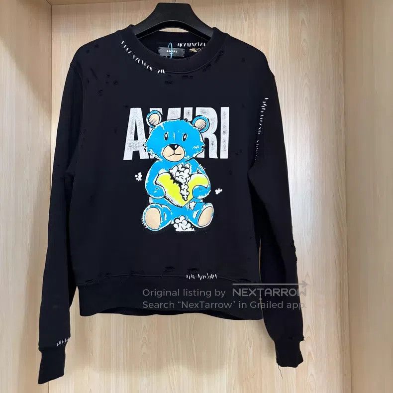 Amiri Amiri Heartbroken destroyed bear hoodie, black with hole d Size S / US 4 / IT 40 - 1 Thumbnail