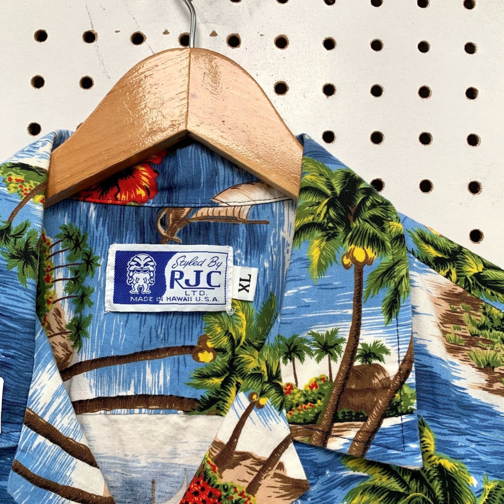 ALOHAS Vintage RJC Aloha Hawaiian Button Shirt Mens XL Blue Island Beach Trees USA Rare Shirt Size US XL / EU 56 / 4 - 3 Thumbnail