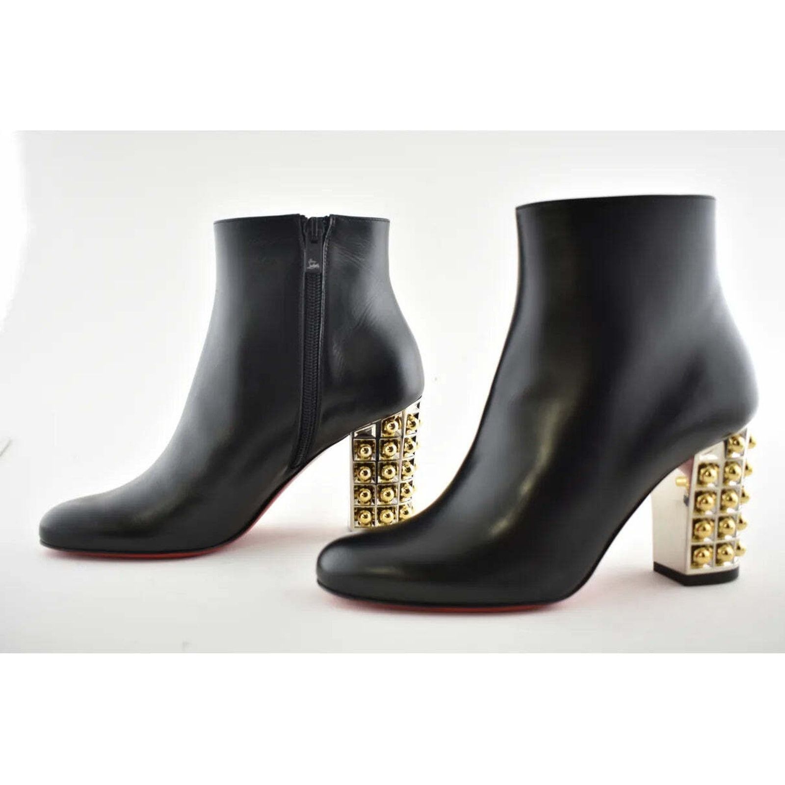 Christian Louboutin Christian Louboutin Vasa Booty 85 Black Leather Silver Gold Size US 6 / IT 36 - 3 Thumbnail
