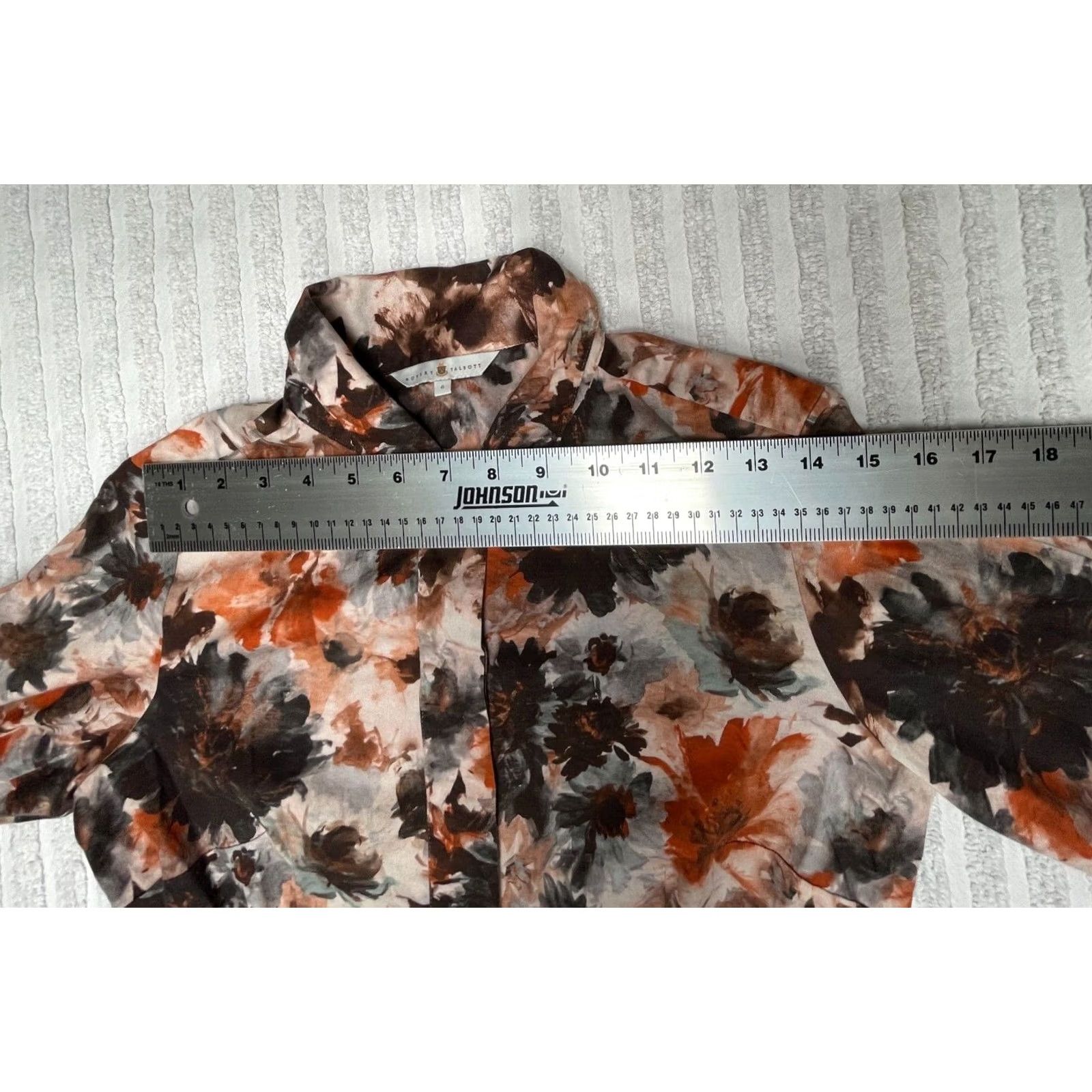 Robert Talbott Robert Talbott Womens Size 6 Brown Orange Floral Long Sleeve Shirt Wide-Cuffs Size M / US 6-8 / IT 42-44 - 6 Thumbnail