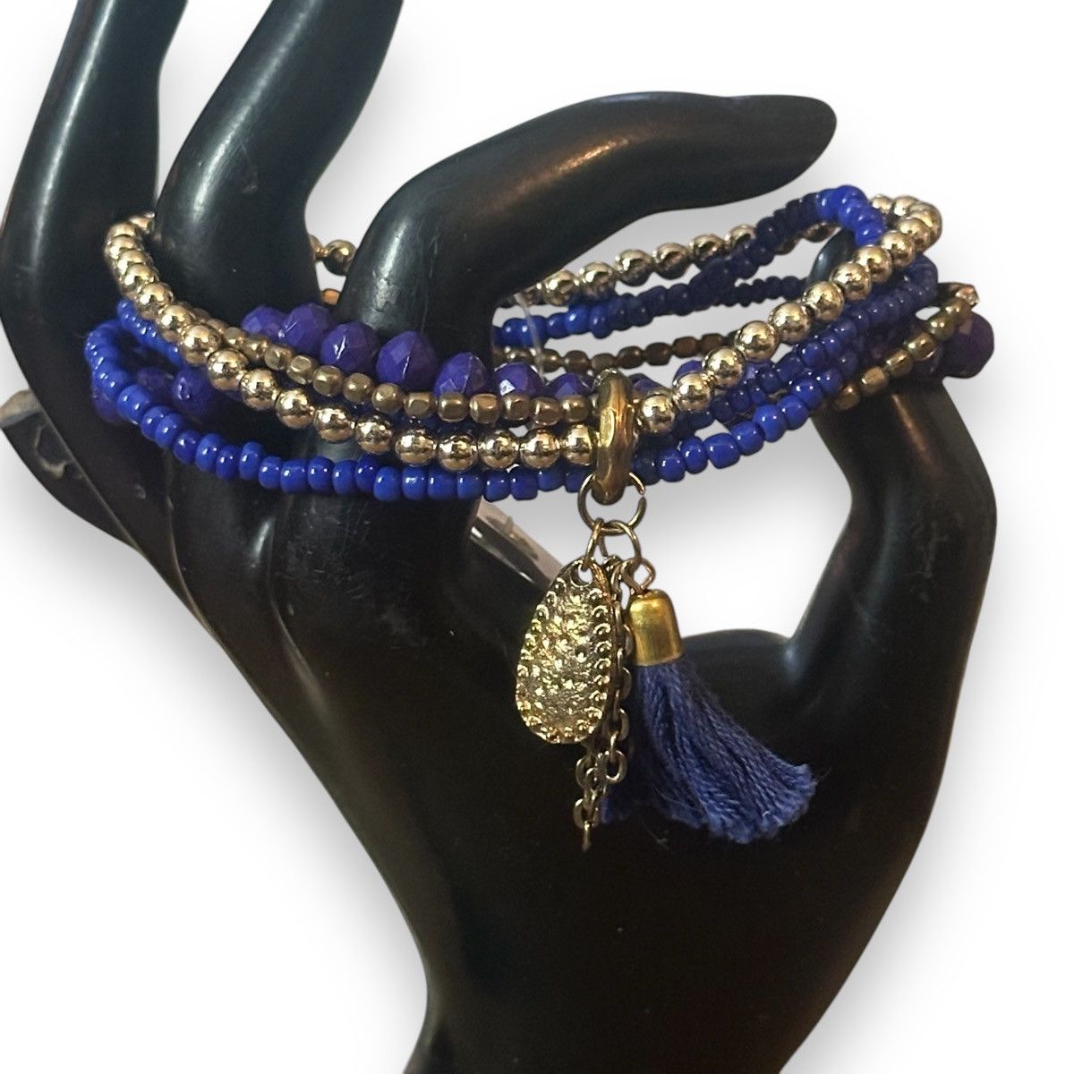 Other Multi strand blue and gold bead stretch bracelet Size ONE SIZE - 2 Thumbnail