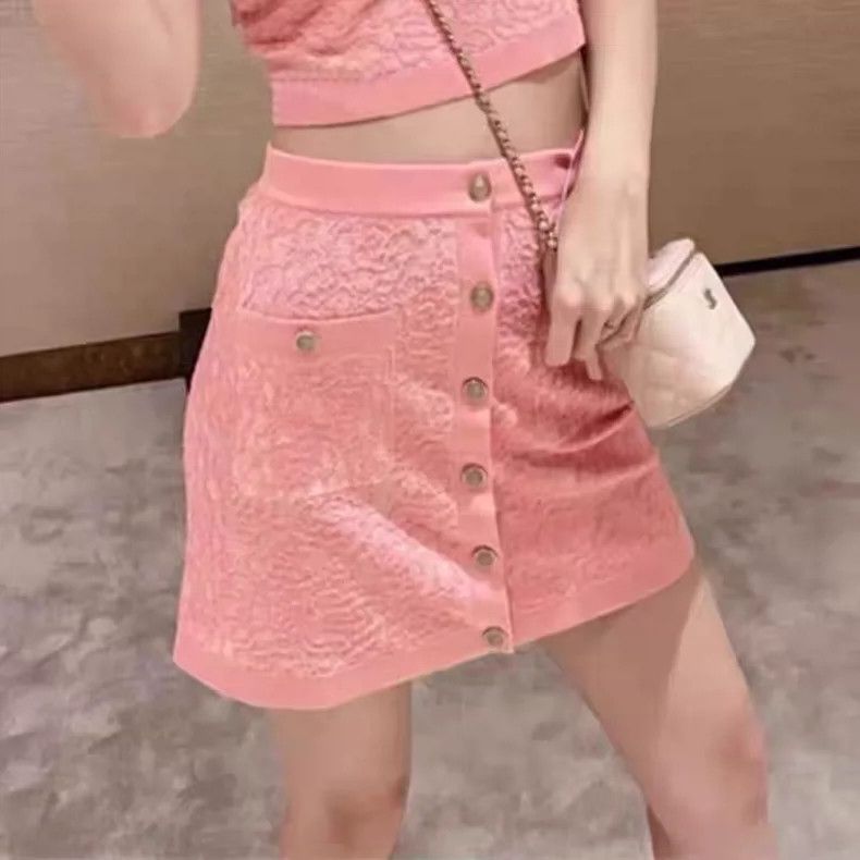 Chanel Chanel Pink camellia knitted skirt Size 24" / US 00 / IT 34 - 5 Thumbnail