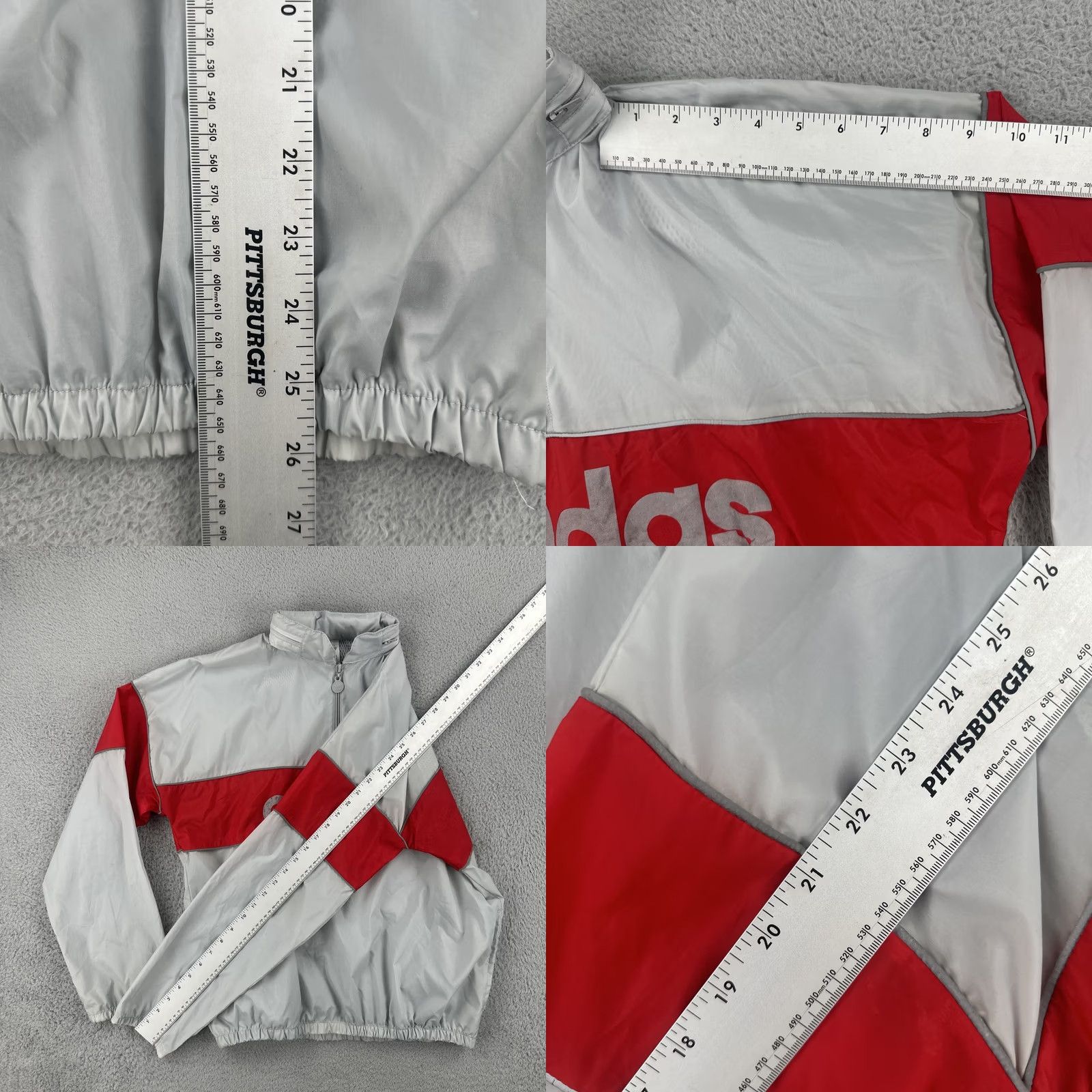 Adidas VINTAGE Adidas Windbreaker Shirt Unisex Adults M Gray 90s Big Logo Spell Out Stowaway Hood EUC Size US M / EU 48-50 / 2 - 9 Thumbnail