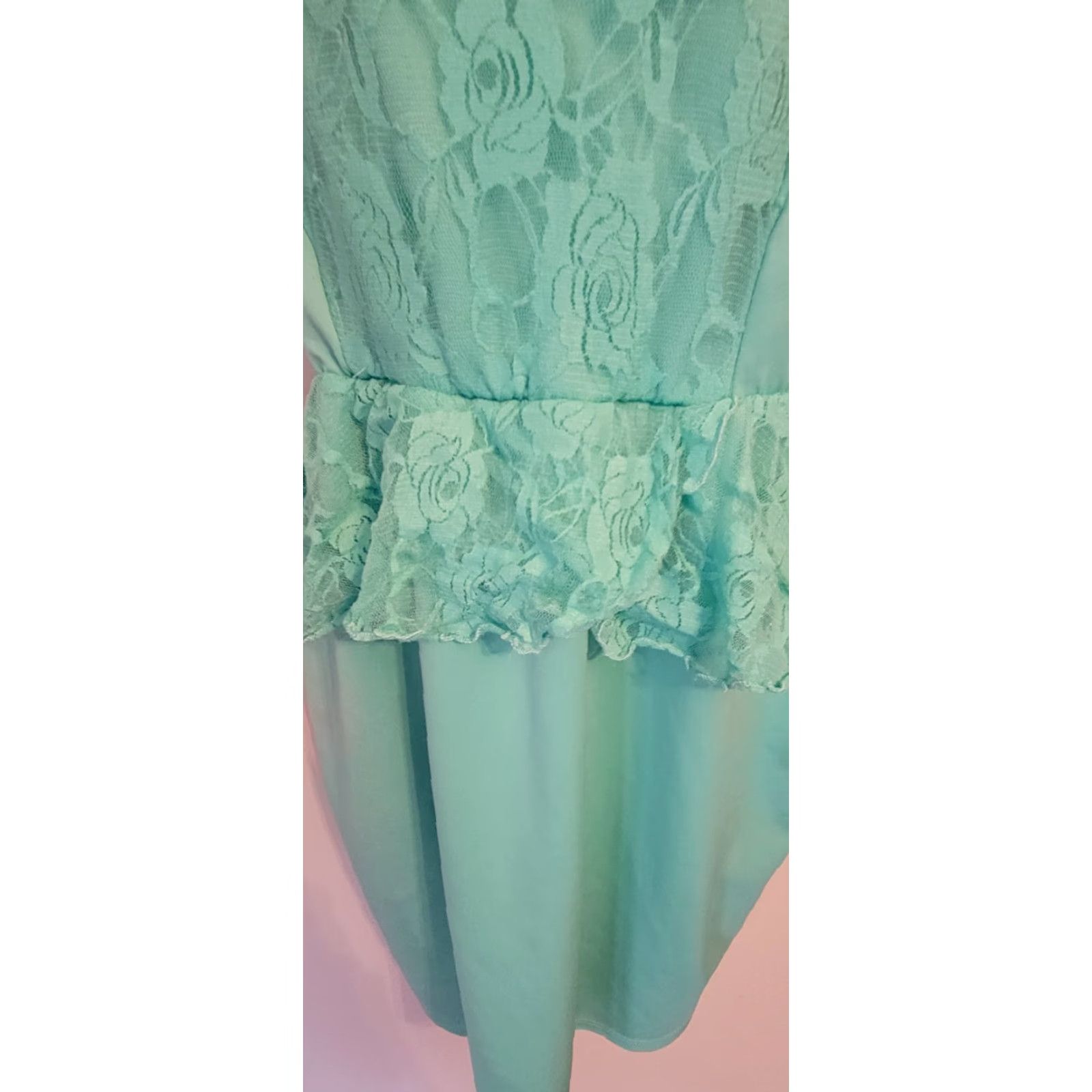 Vintage VINTAGE Lucy Diamonds Dress Peplum Lace Green 1990s 1X Cocktail New Wave Womens Size XL / US 12-14 / IT 48-50 - 2 Thumbnail