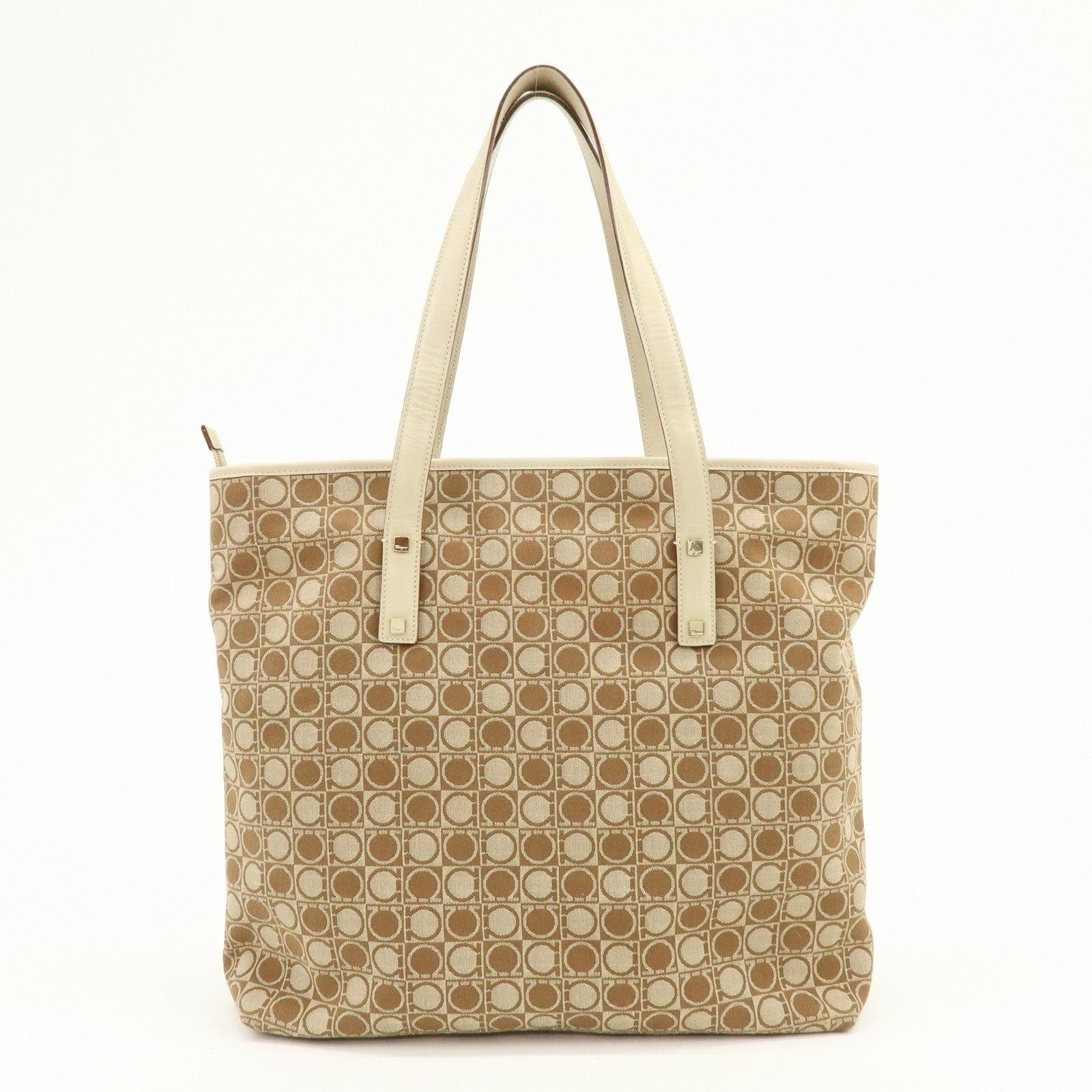 Salvatore Ferragamo Ferragamo Gancini Canvas & Leather Tote Tan Size ONE SIZE - 2 Thumbnail