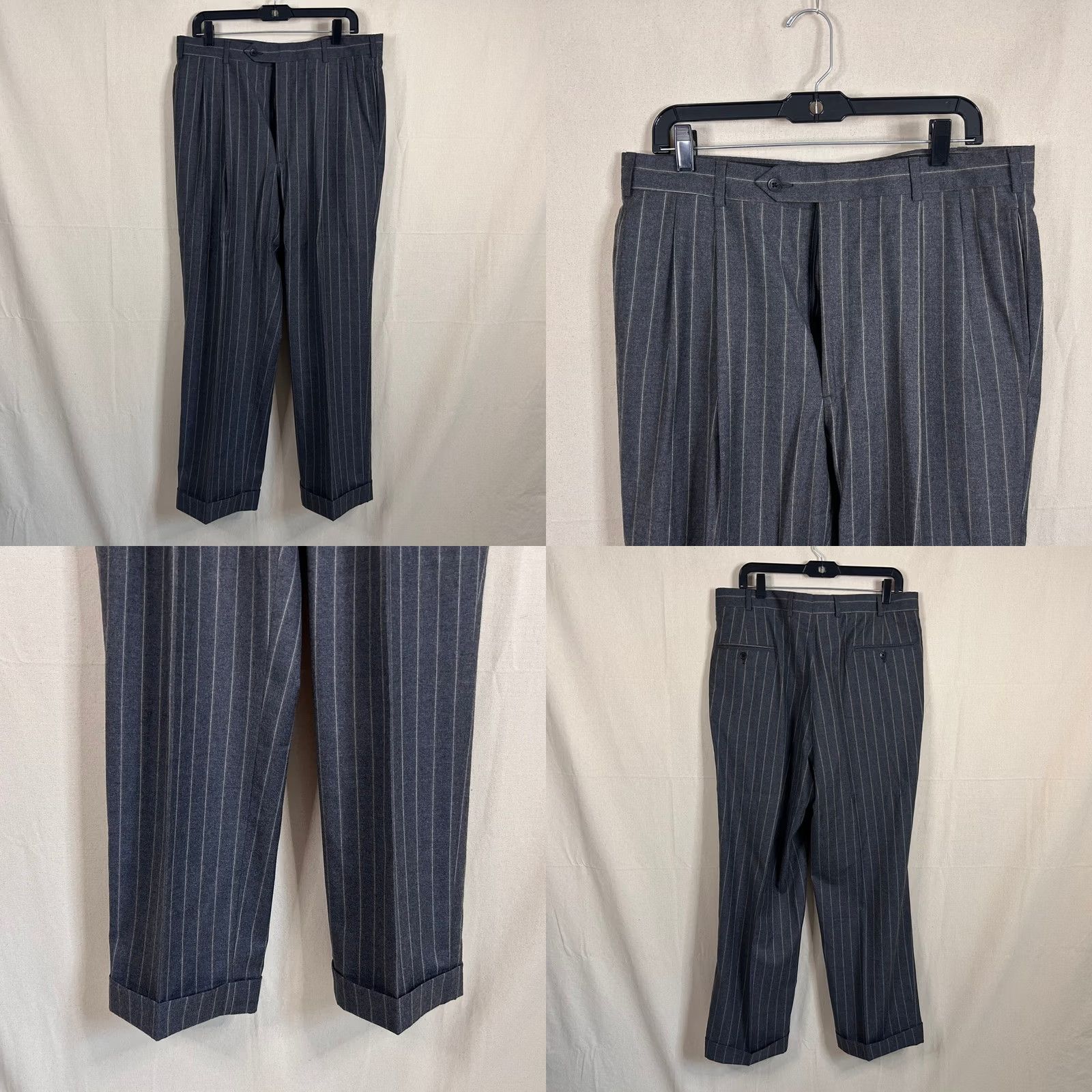 Brooks Brothers VINTAGE Brooks Brothers Makers Suit Wool Gray Pinstripe Three Button Vented 42L 34x30 Size 42R - 8 Thumbnail