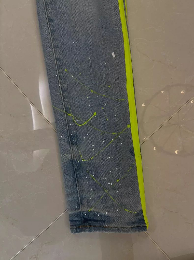 Amiri AmiriBright strip fluorescent single knee destruction jeans Size US 32 / EU 48 - 3 Thumbnail