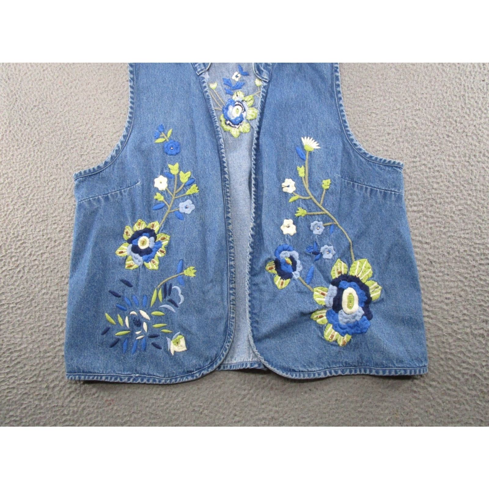 Denime VTG New Directions Denim Vest Open Front Embroidered Floral 1X Garden 90s Womens Size XL / US 12-14 / IT 48-50 - 4 Thumbnail