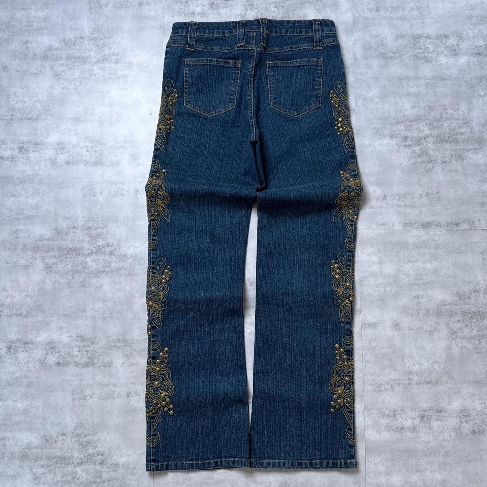 Other Y2K Andre Bini Flared Denim Jeans Affliction Embroidered Size 28" / US 6 / IT 42 - 1 Thumbnail