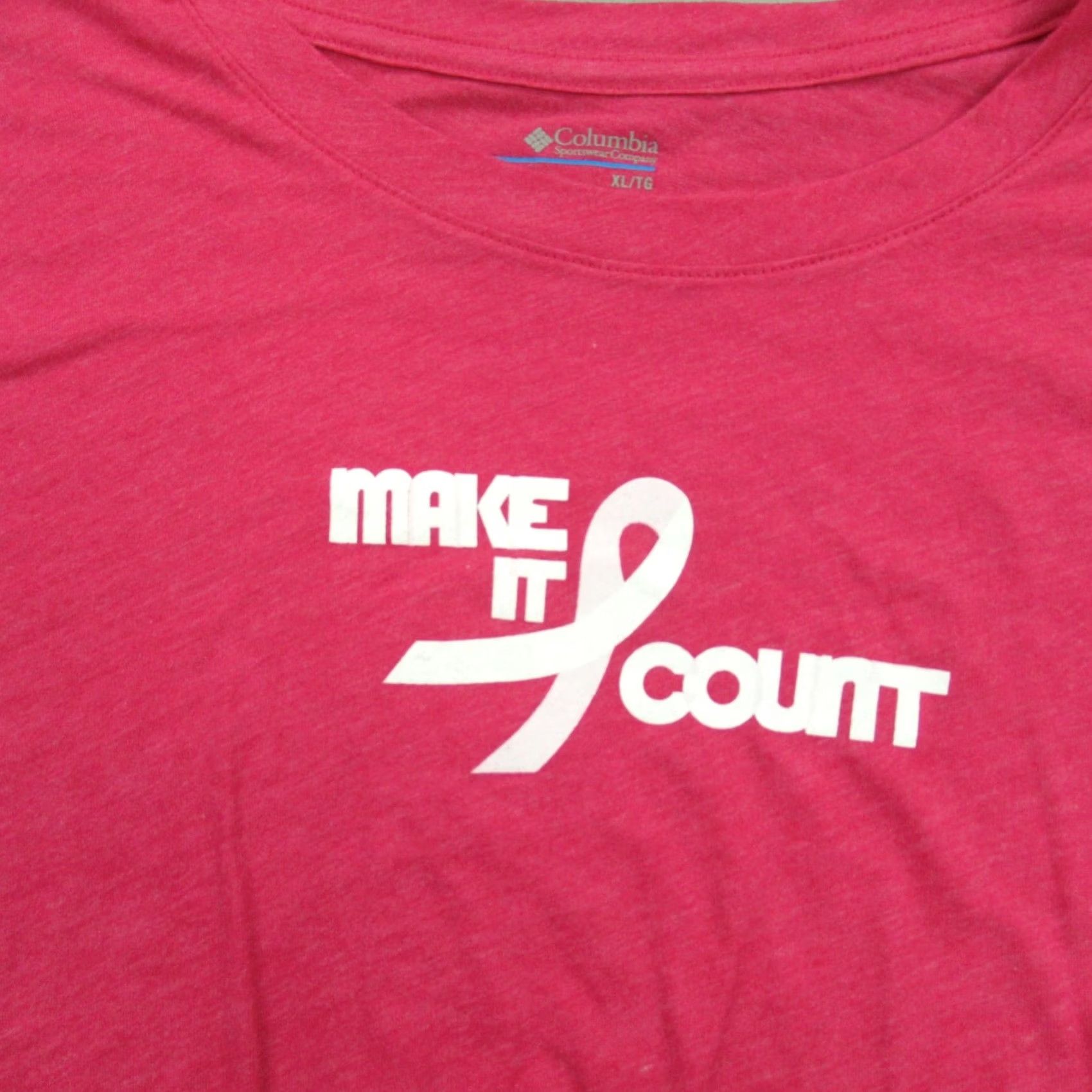 Vintage Columbia Shirt Womens XL Short Sleeve Pullover Crew Neck Stretch Fight Cancer Size XL / US 12-14 / IT 48-50 - 3 Thumbnail