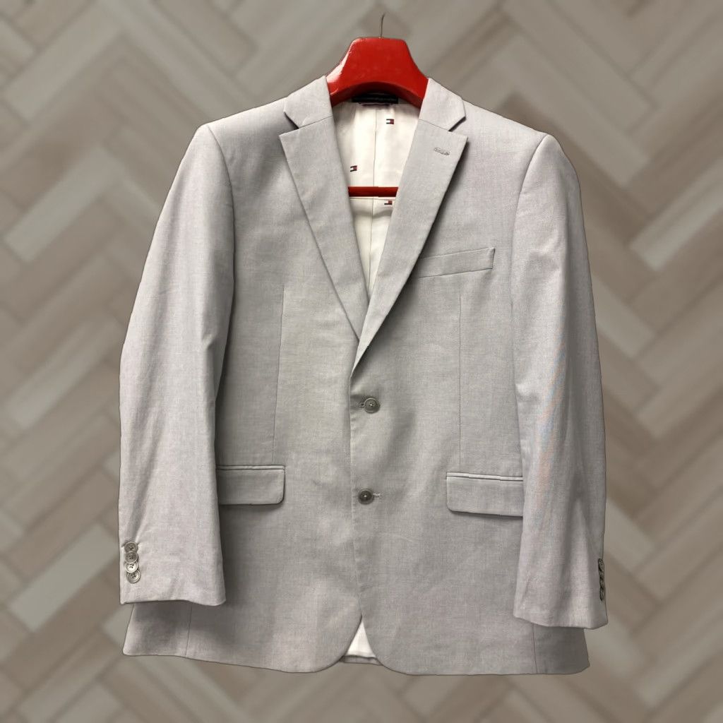 Tommy Hilfiger Tommy Hilfiger Mens Sport Coat Blazer Gray Cotton Spandex Slim Modern Fit 41R Regular Notch Lapel Double-Vented Four-Button Sleeves Two-Button Front Size 42R - 1 Thumbnail