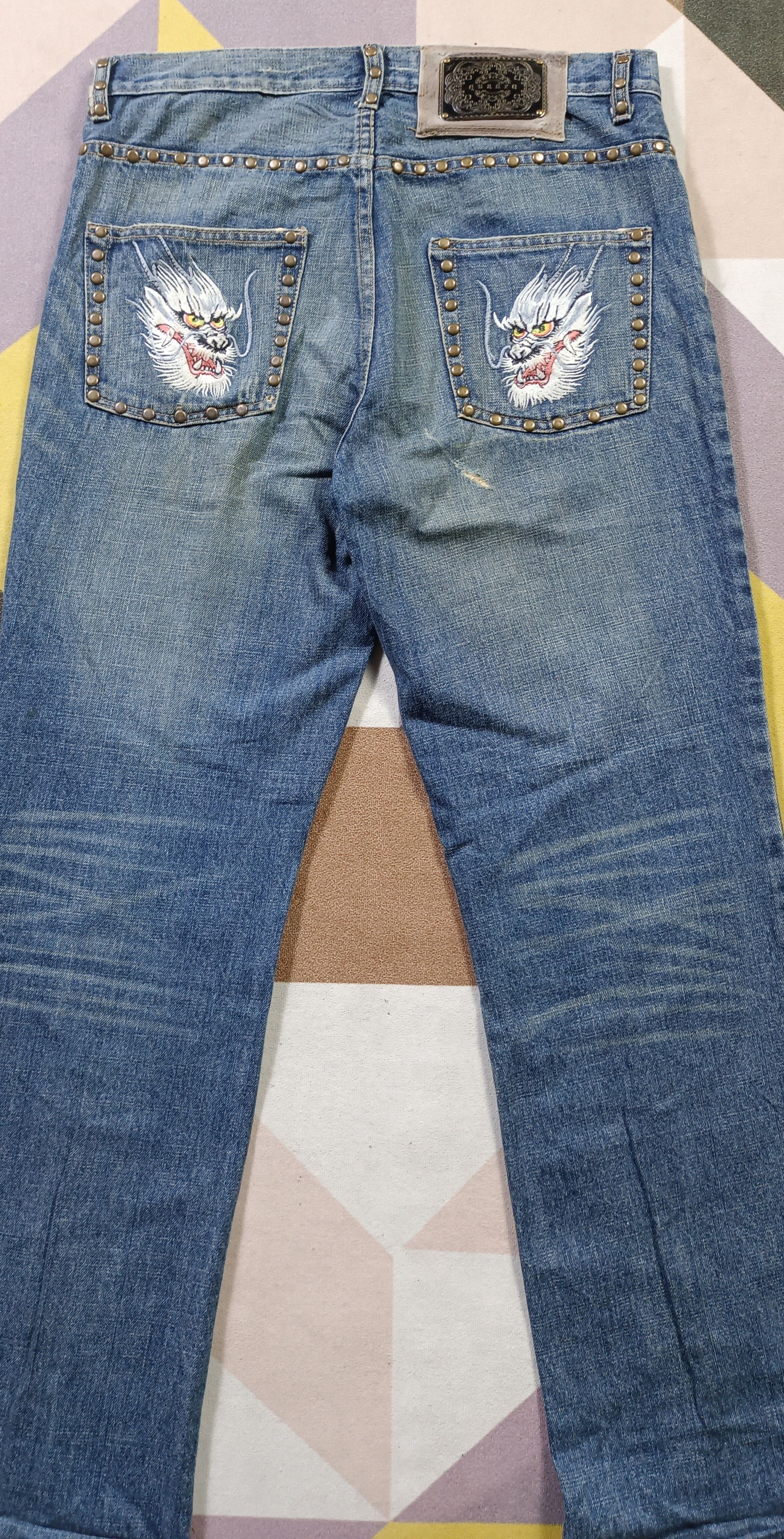JNCO × Japanese Brand × Le Grande Bleu (L.G.B.) Vintage💥 Quadro Sarhan embroidered dragon Size US 34 / EU 50 - 2 Thumbnail