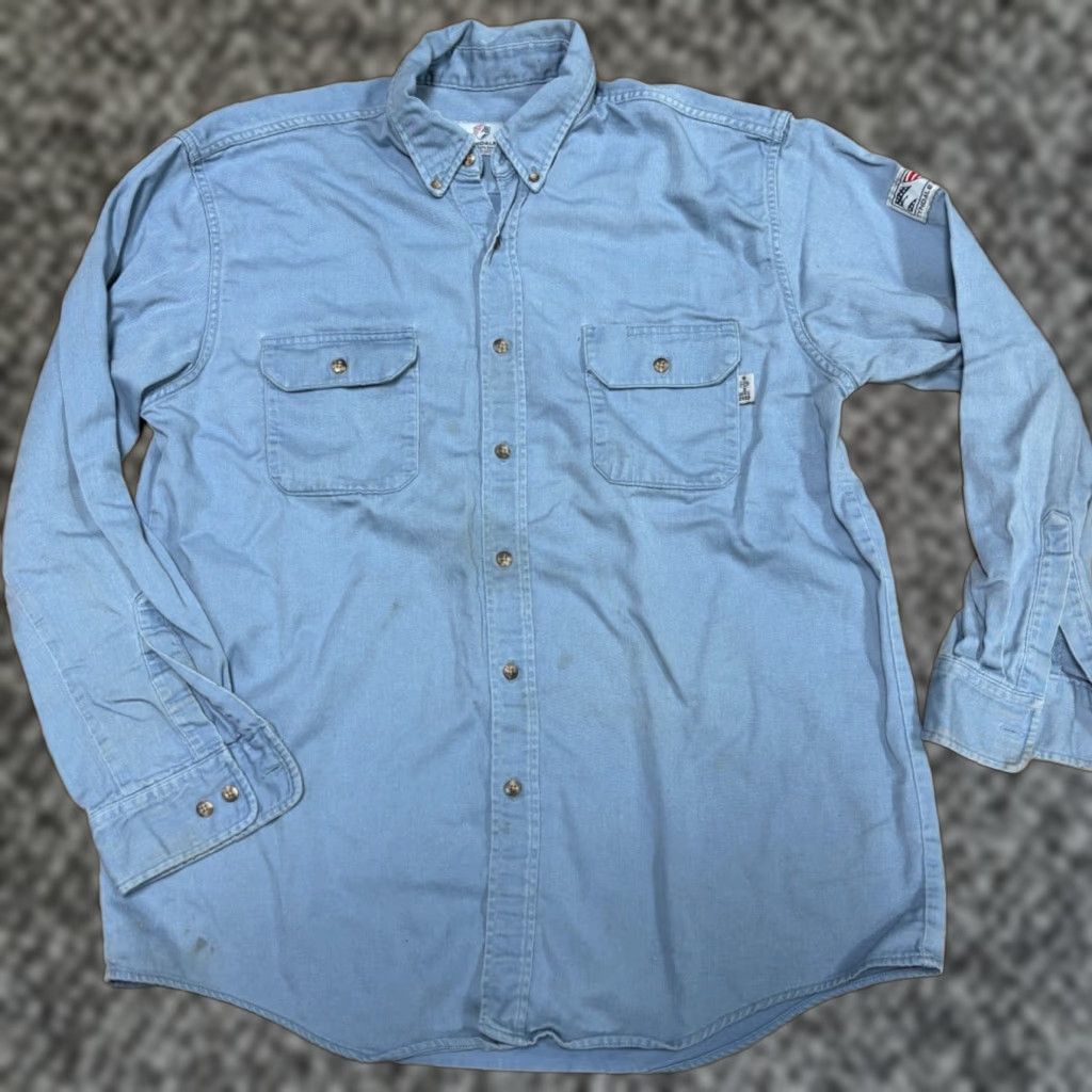 Vintage Tyndale Shirt Mens XL Flame Resistant Blue Made in USA Button-Down FRMC Size US XL / EU 56 / 4 - 1 Thumbnail